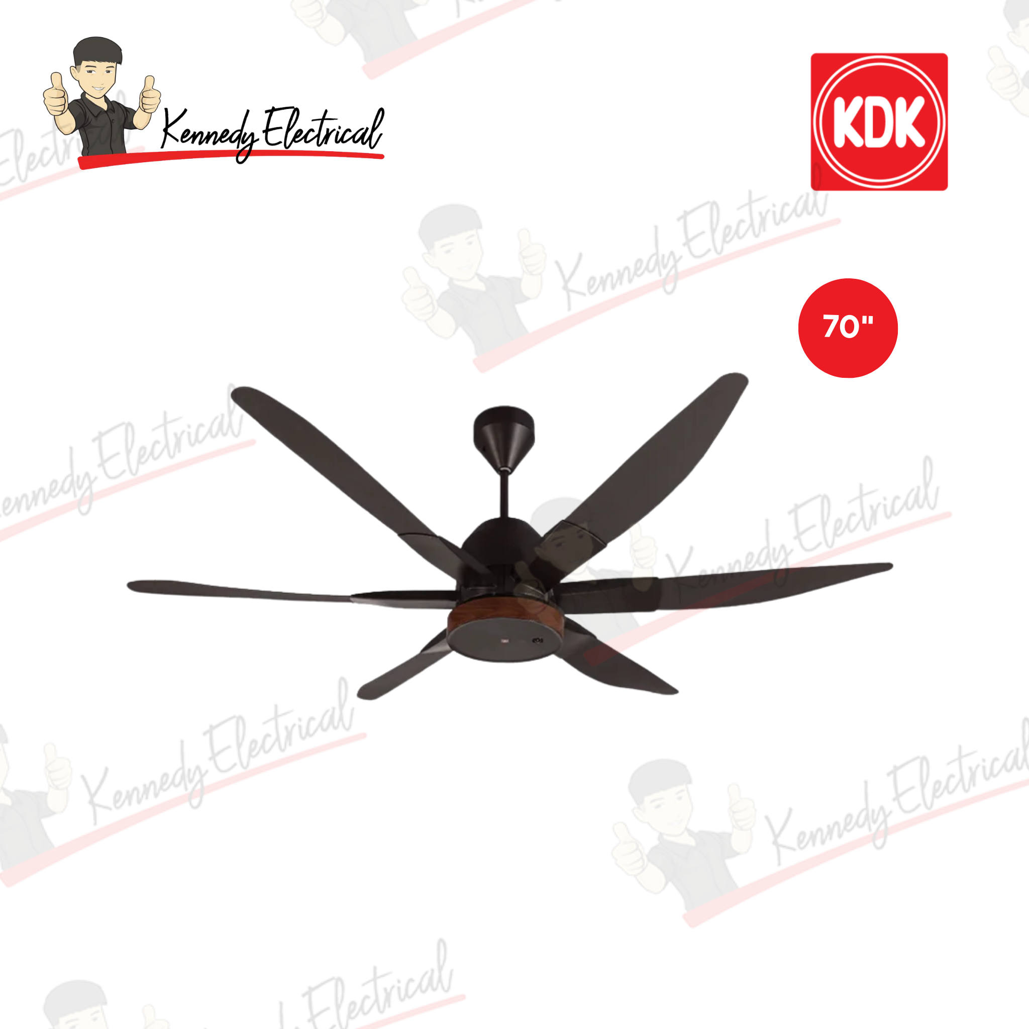 KDK 70" Ceiling Fan 6-Blade DC Motor Long Rod (K18NY-SBR)