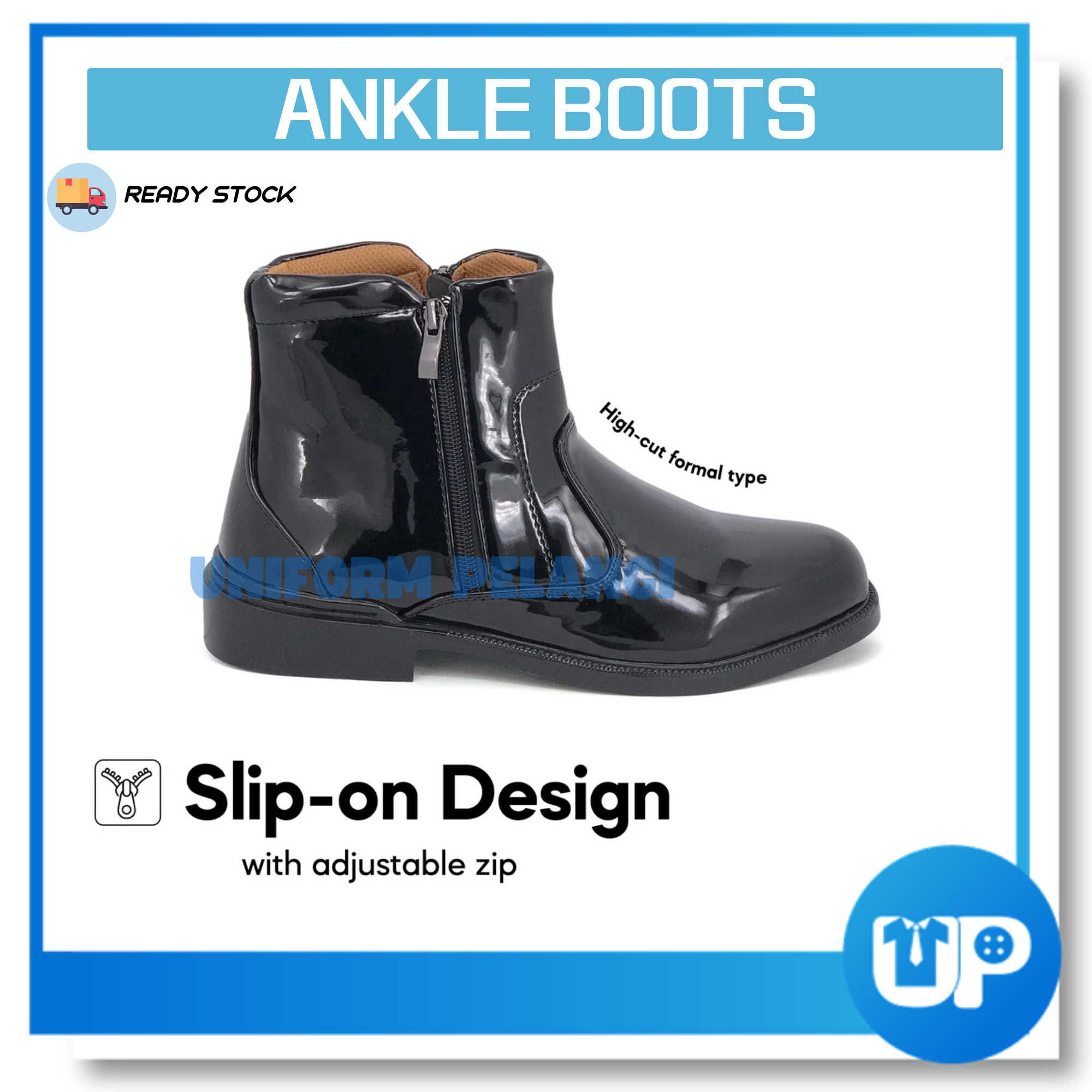 ABARO Kasut Kilat Kulit Ankle Boots Formal Shoes/Kasut Potong Polis/SWAT Boots Faux Leather