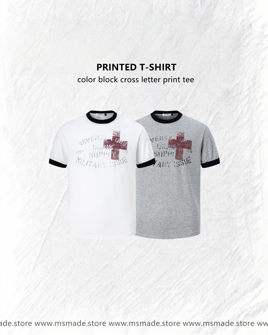 M27454撞色十字架字母印花tee