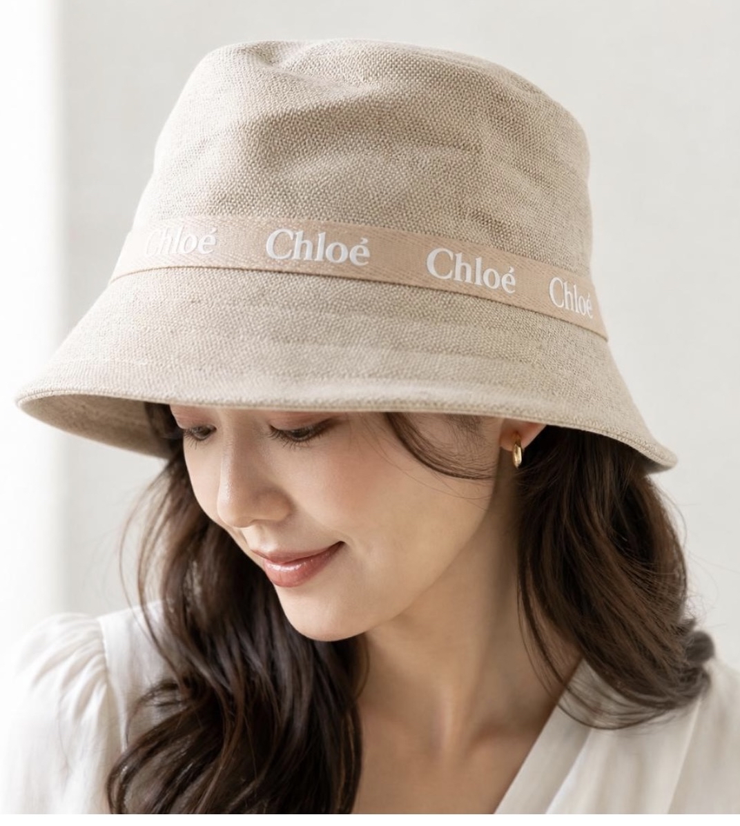 Chloe 漁夫帽C20431 黃麻棉混紡 Logo 織帶