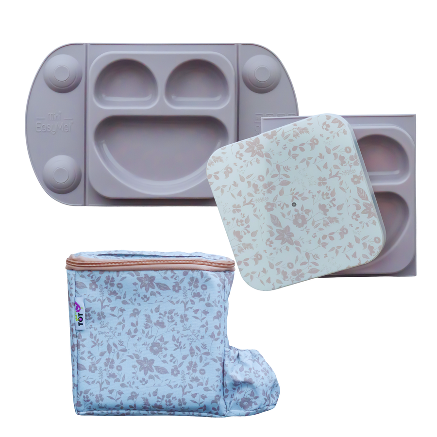 TIDY TOT Premium EasyMat Mini 矽膠吸盤式餐盤(附保溫袋) - 玫瑰花園【建議4個月或以上】