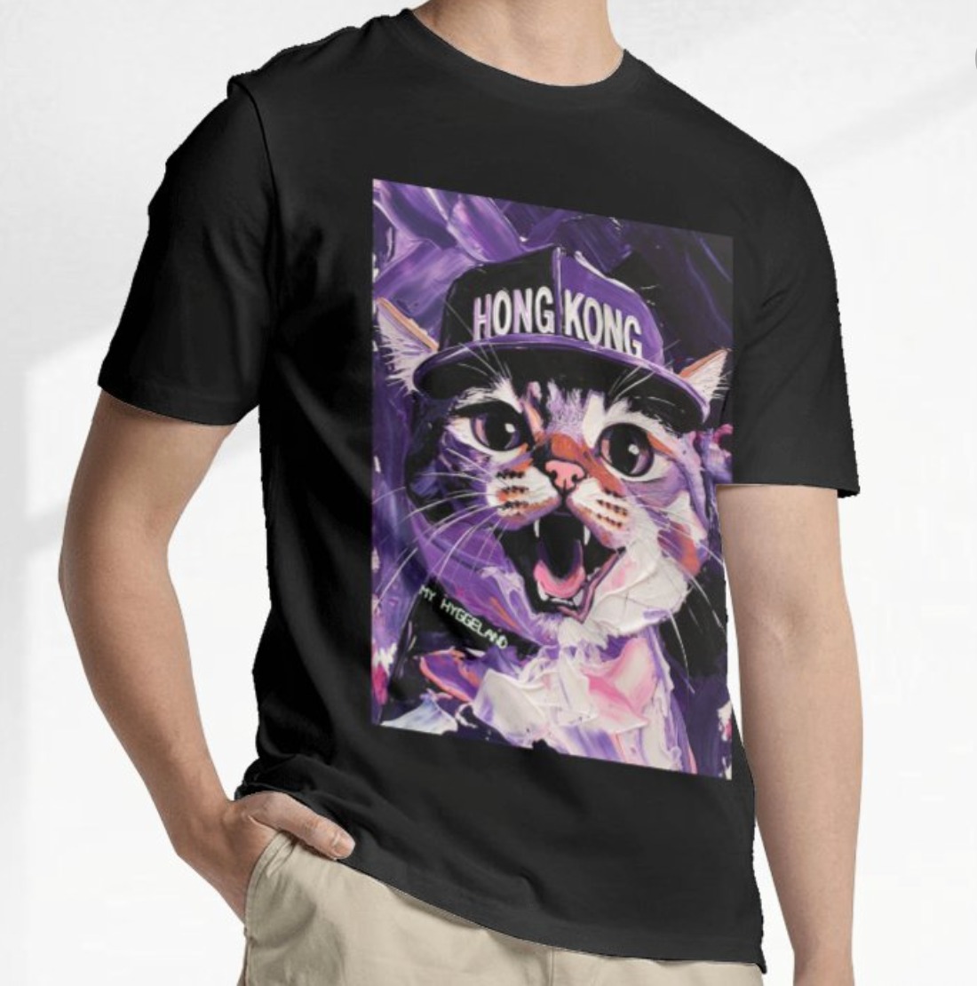 香港貓咪藝術印花T恤