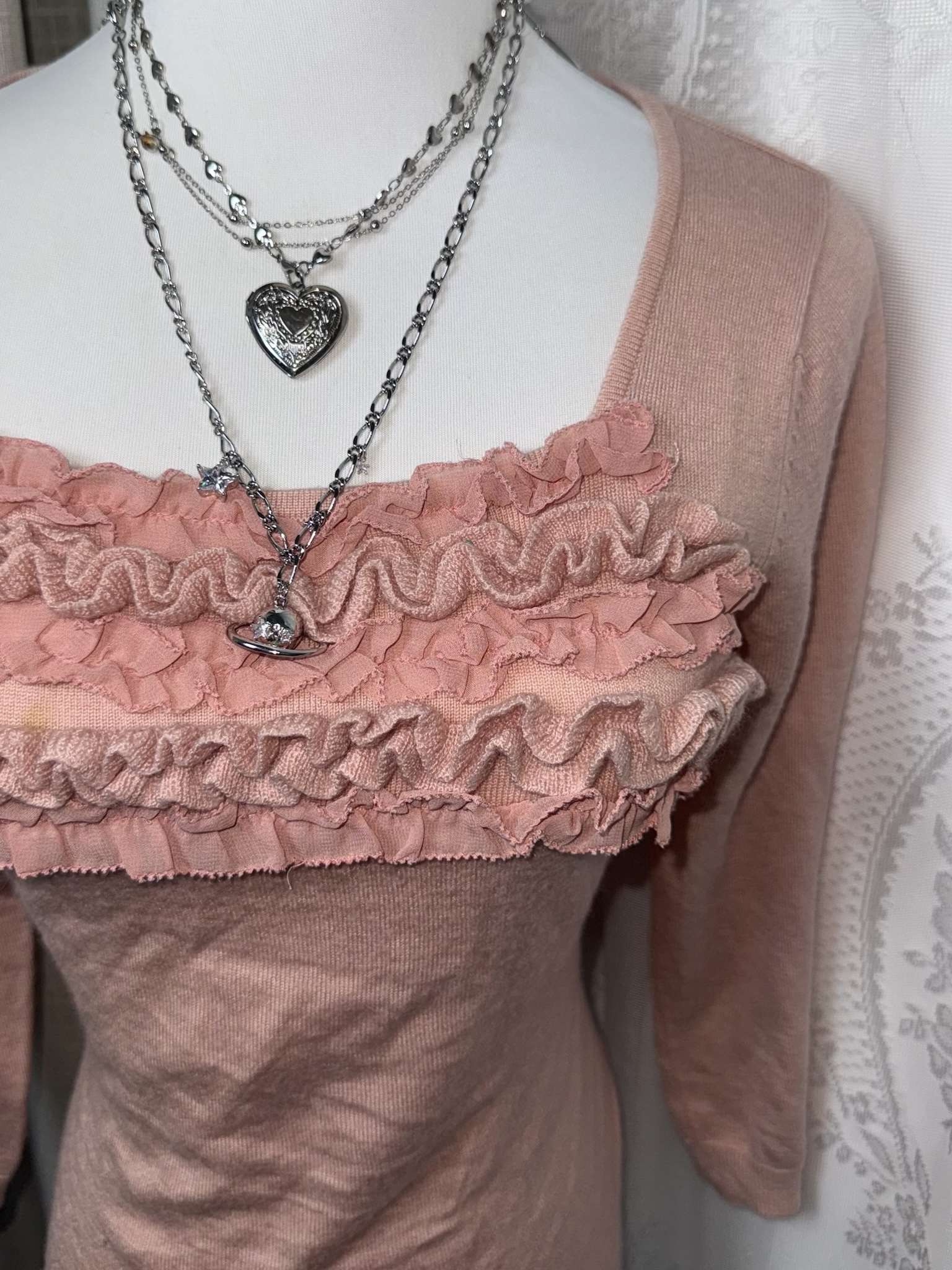 Tiered Ruffle Square-Neck Knit Top