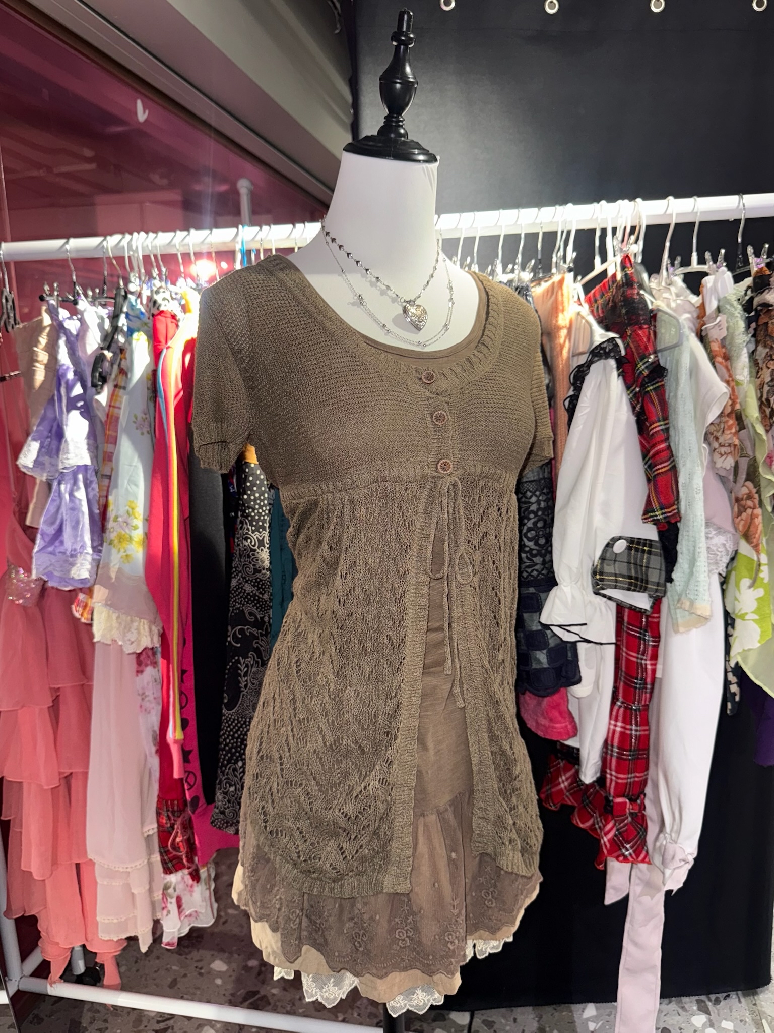 Brown Short-Sleeved Strap Hollow Set