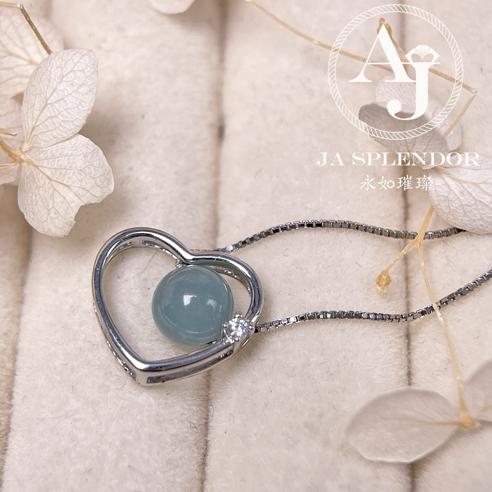 D25 天然翡翠A玉 冰糯藍綠色心心相印純銀項鏈