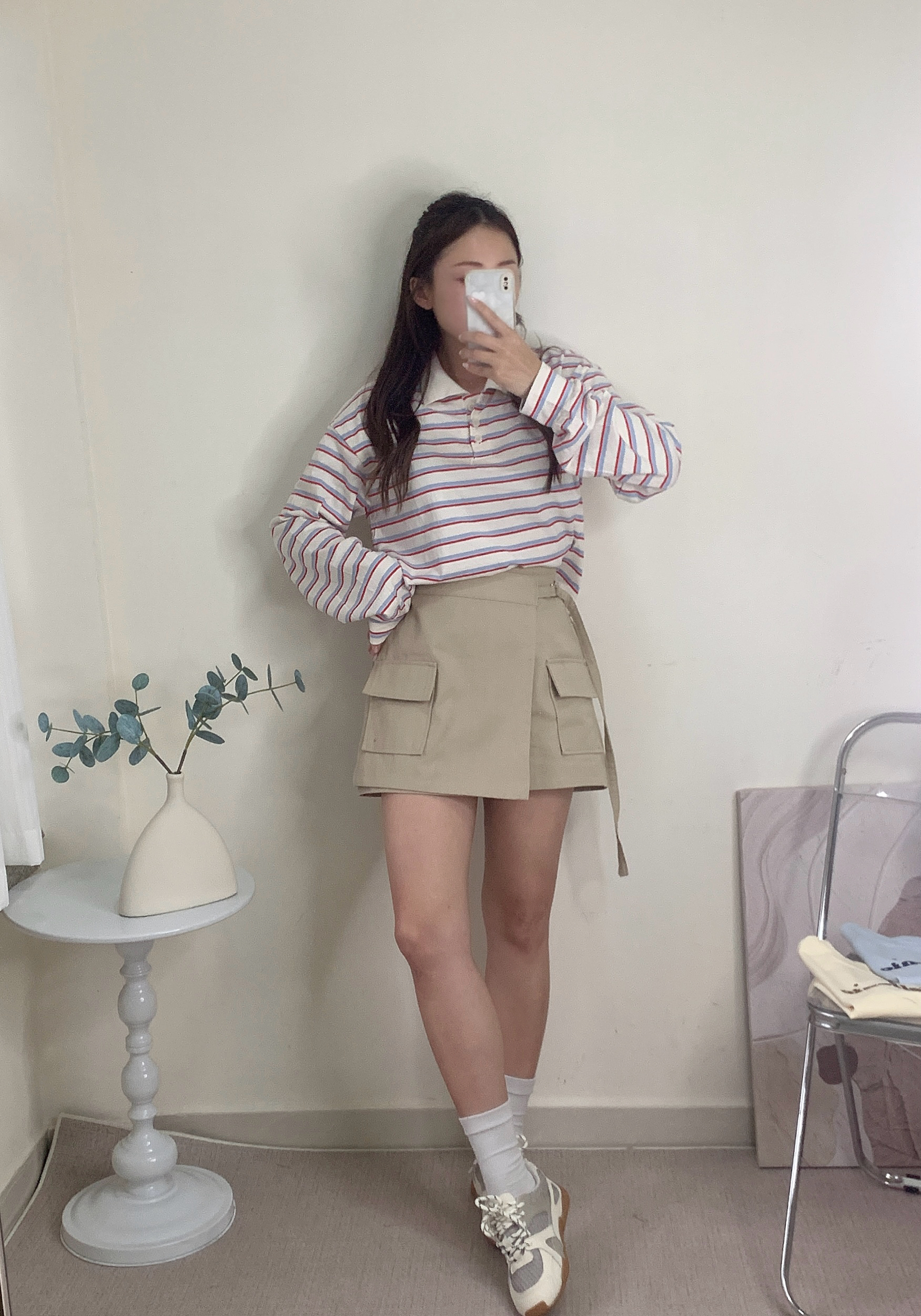 《 現貨 》KR🇰🇷紅灰間Polo長袖Tee