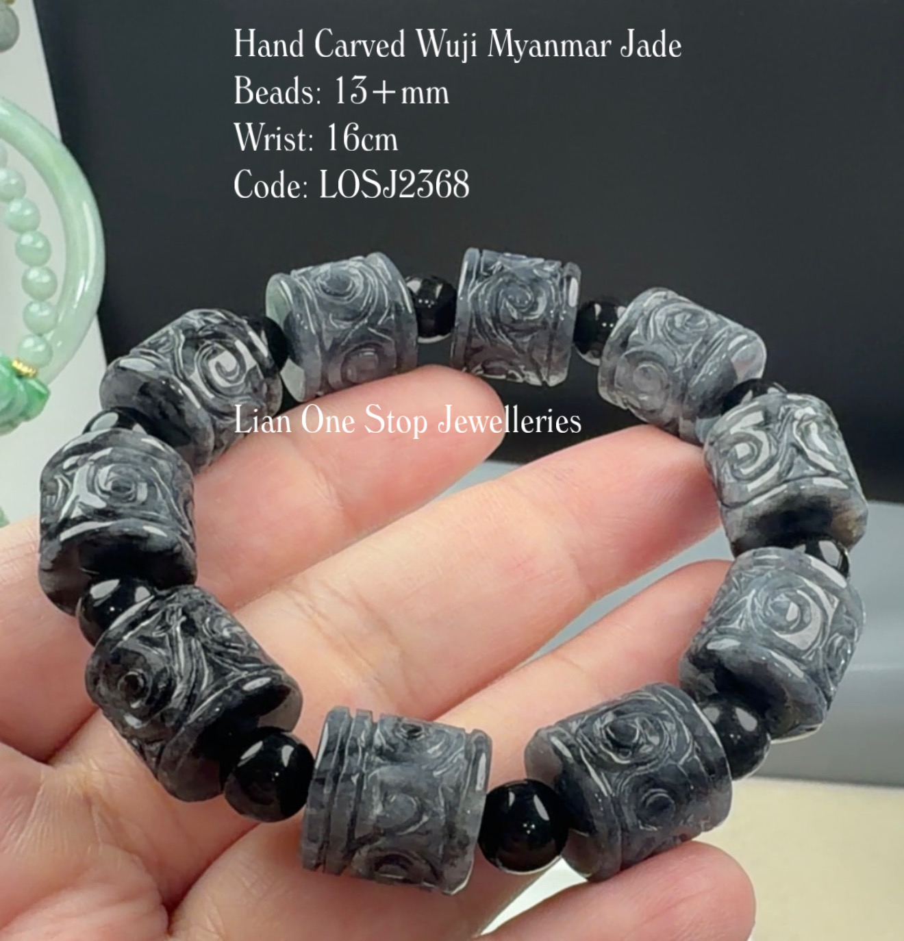 Code: LOSJ2368 Hand Carved Wuji Myanmar Jade  