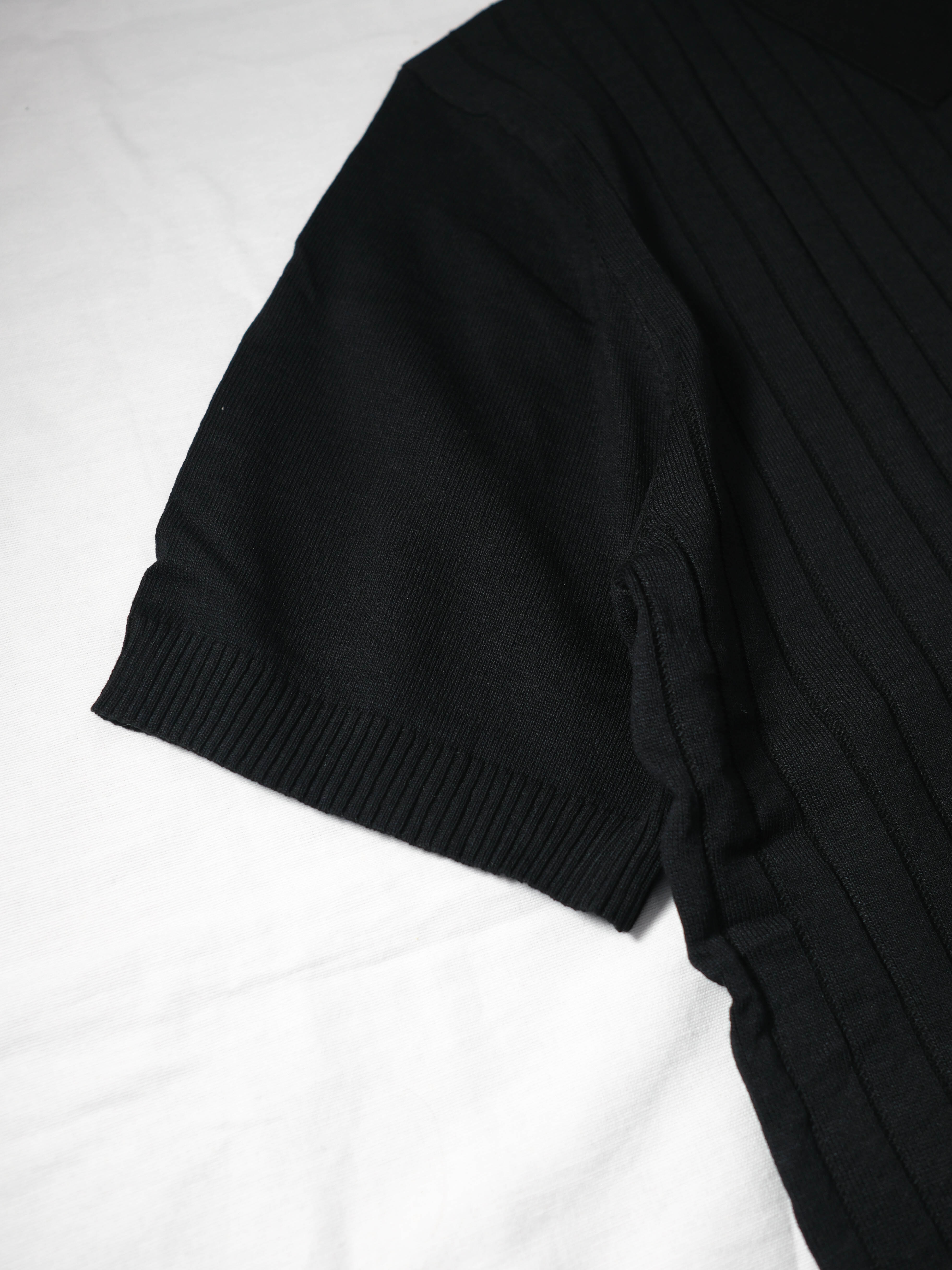 Black Ribbed Knit Polo