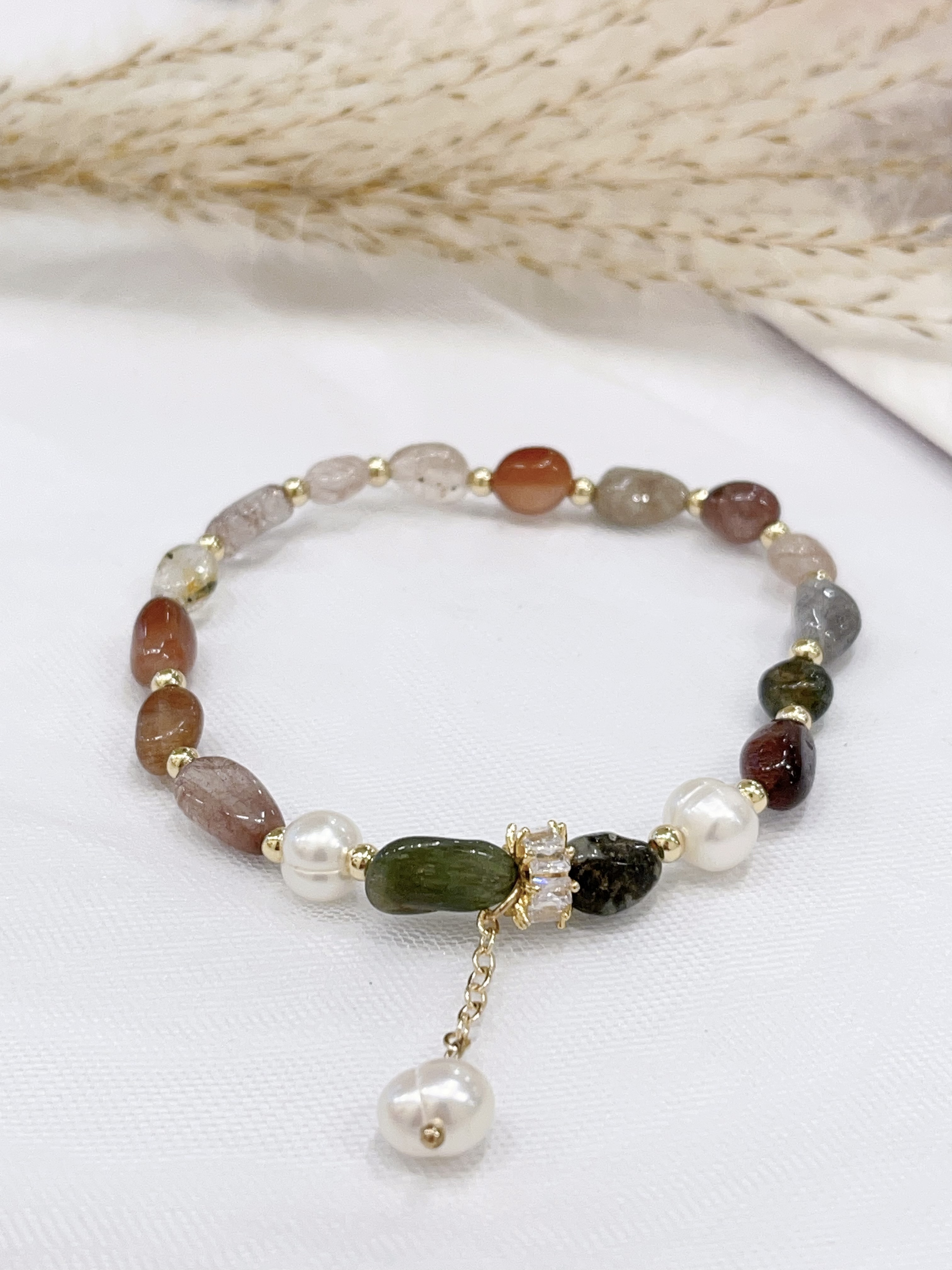 🌈 彩发晶多宝 × 珍珠手串 Multicolor Rutilated Quartz & Pearl | 5mm-6mm