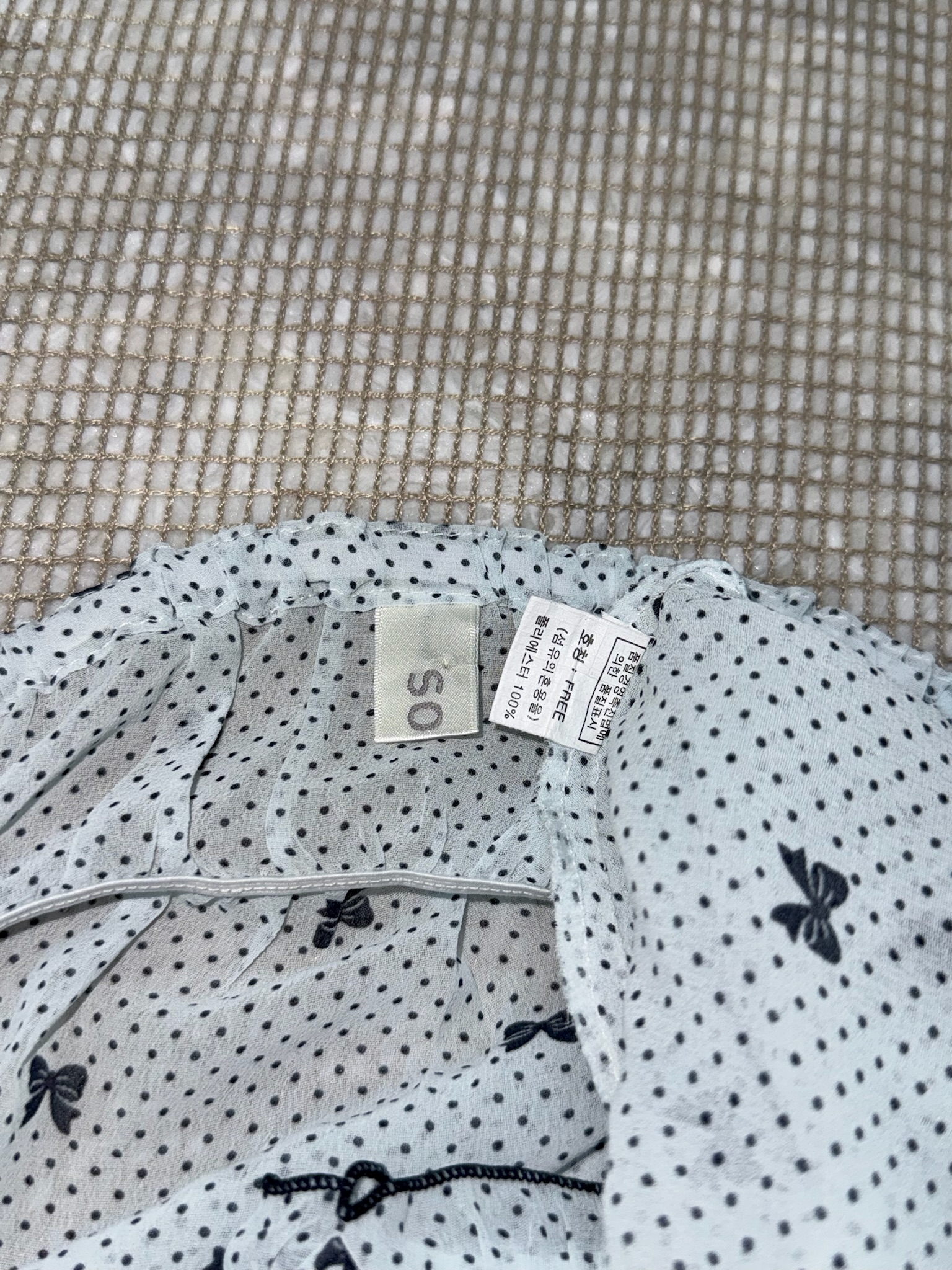 Cream Blue Polka Dot Flutter Hem Mini Dress