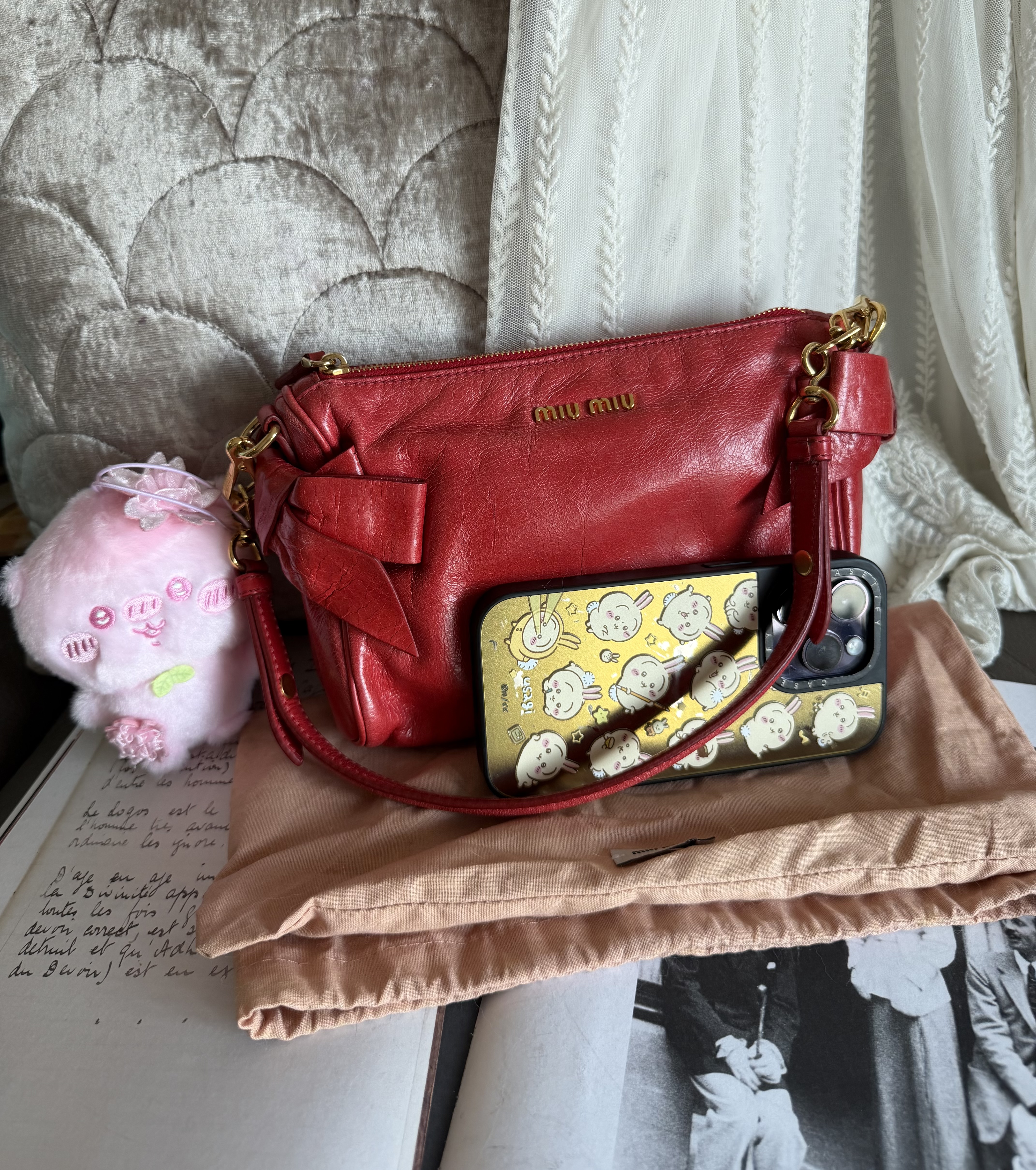 Miu Miu Vitello red leather handbag leather pochette bag / 