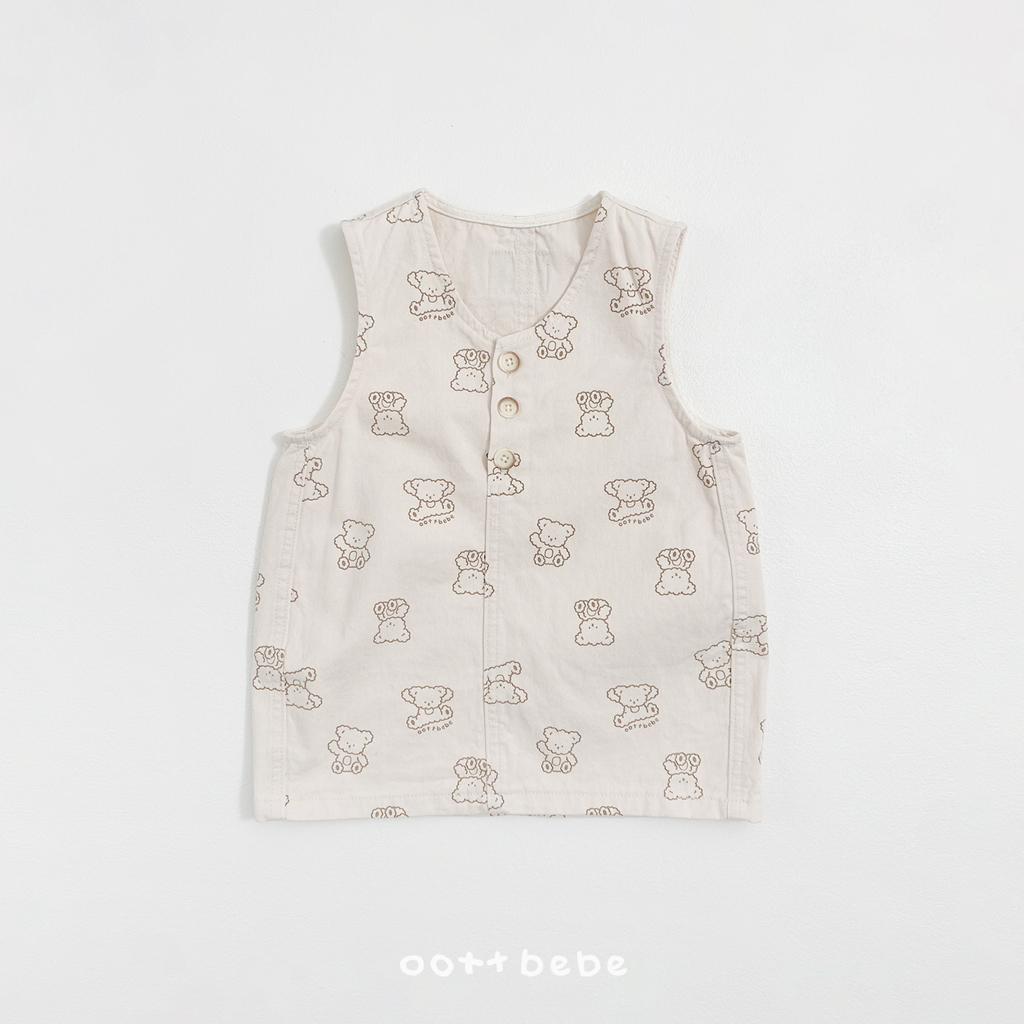 🌸預訂 韓國直送🌸🇰🇷OOTTBEBE兩色小熊滿印牛仔斜紋布背心連身裙