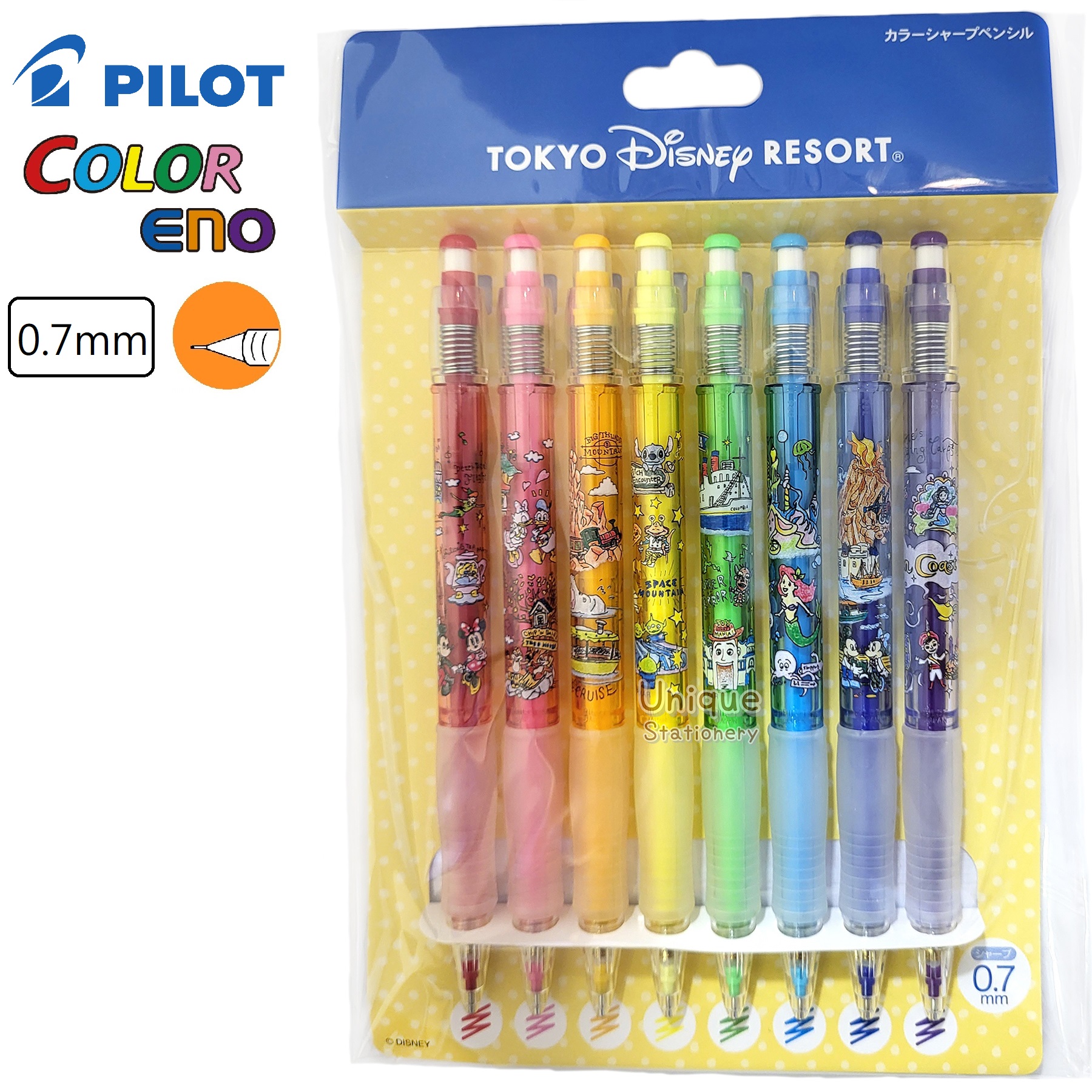 現貨｜【日本 Disney Store 限定】 一套8枝 Mickey & Friends 米奇與朋友 日本製 Pilot Color ENO 0.7mm 顏色 鉛芯筆 (077041)