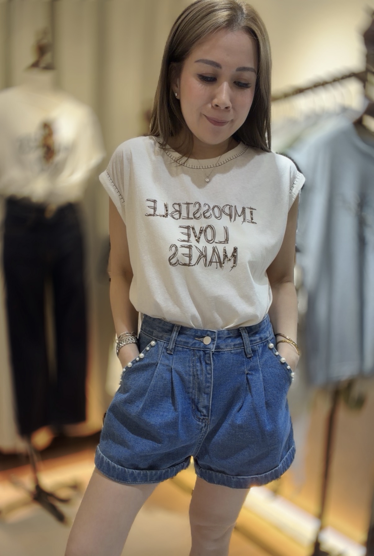 小飛袖字母印花T
