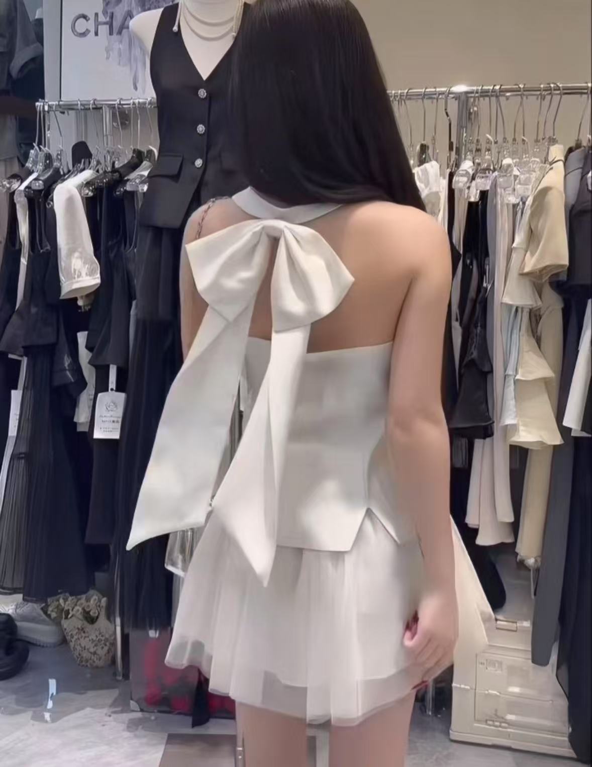 ST291蝴蝶结背心套装