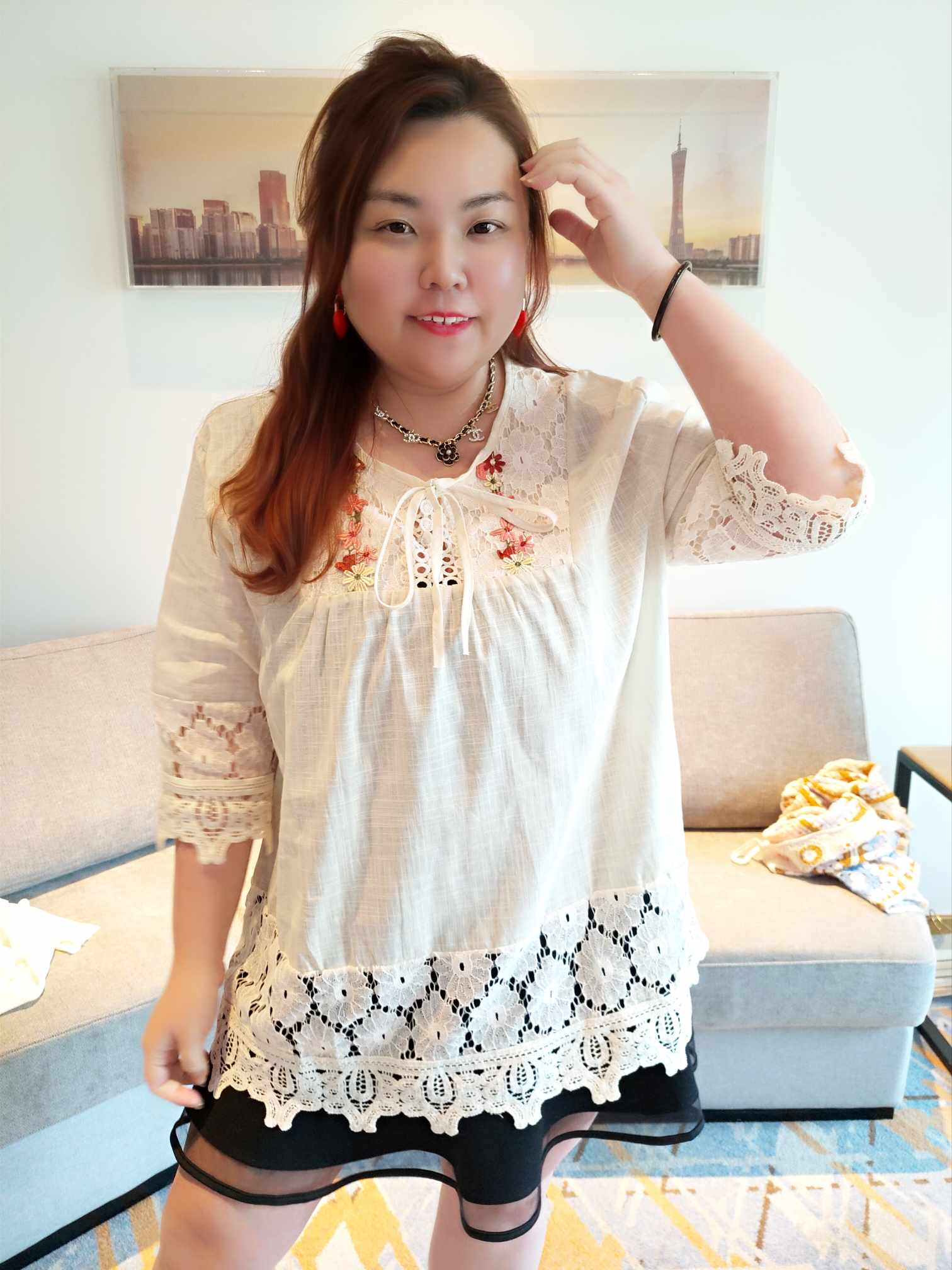 YCG08 8865 波希米亚刺绣蕾丝镂空上衣