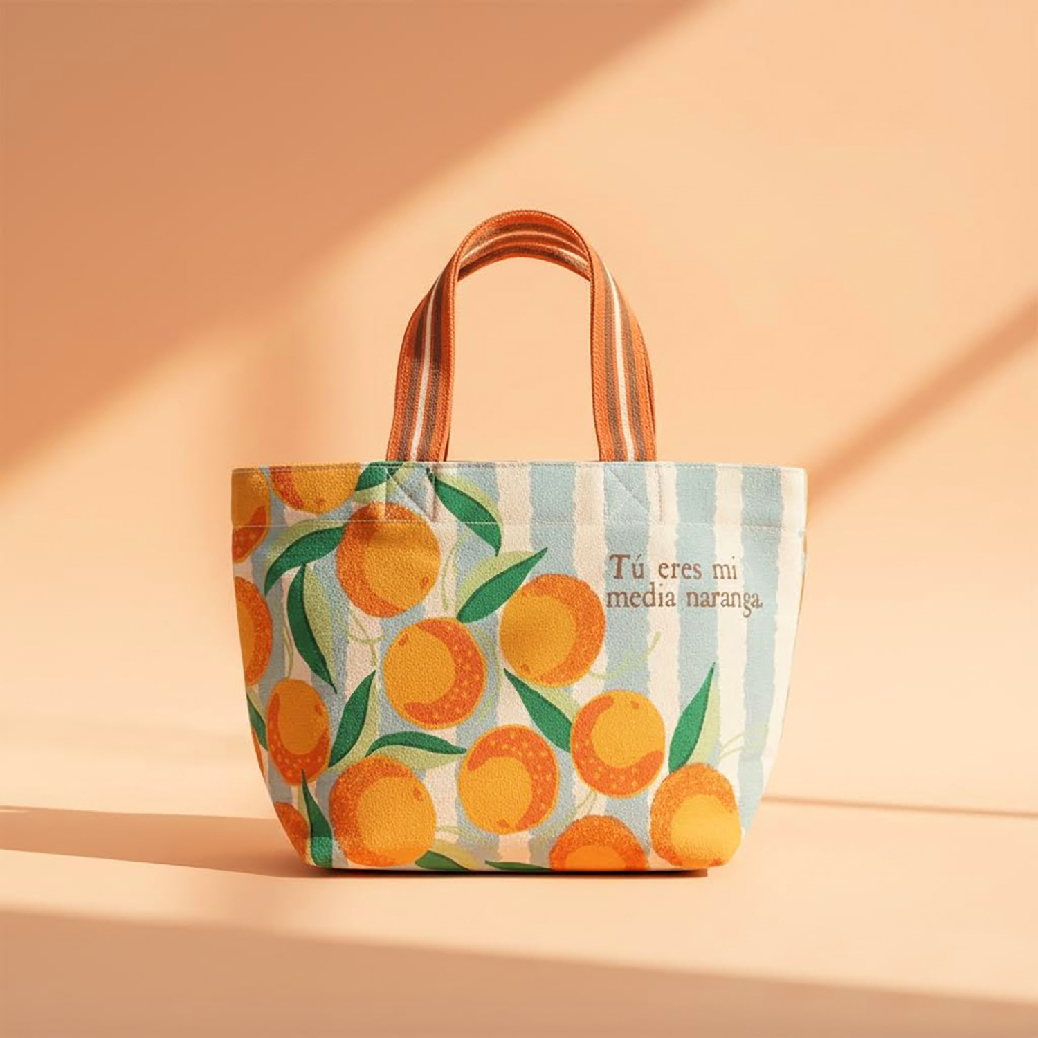 TM - 手挽布包 (淺藍色直紋香橙款)