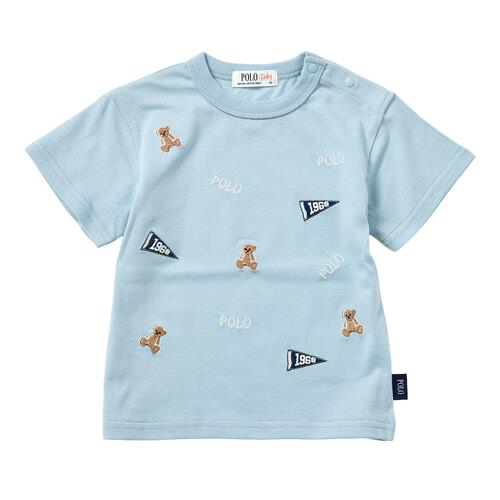 🇯🇵預訂 日本直送🇯🇵Polo Baby旗幟標誌小熊刺繡淺藍色短袖T恤