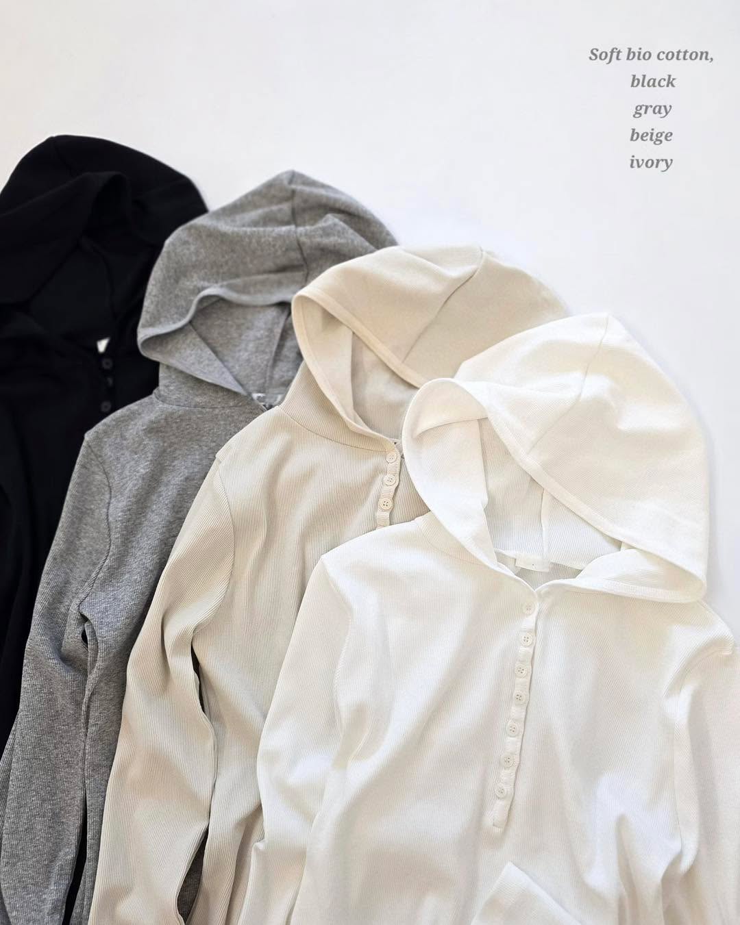 開鈕有帽坑紋薄長袖