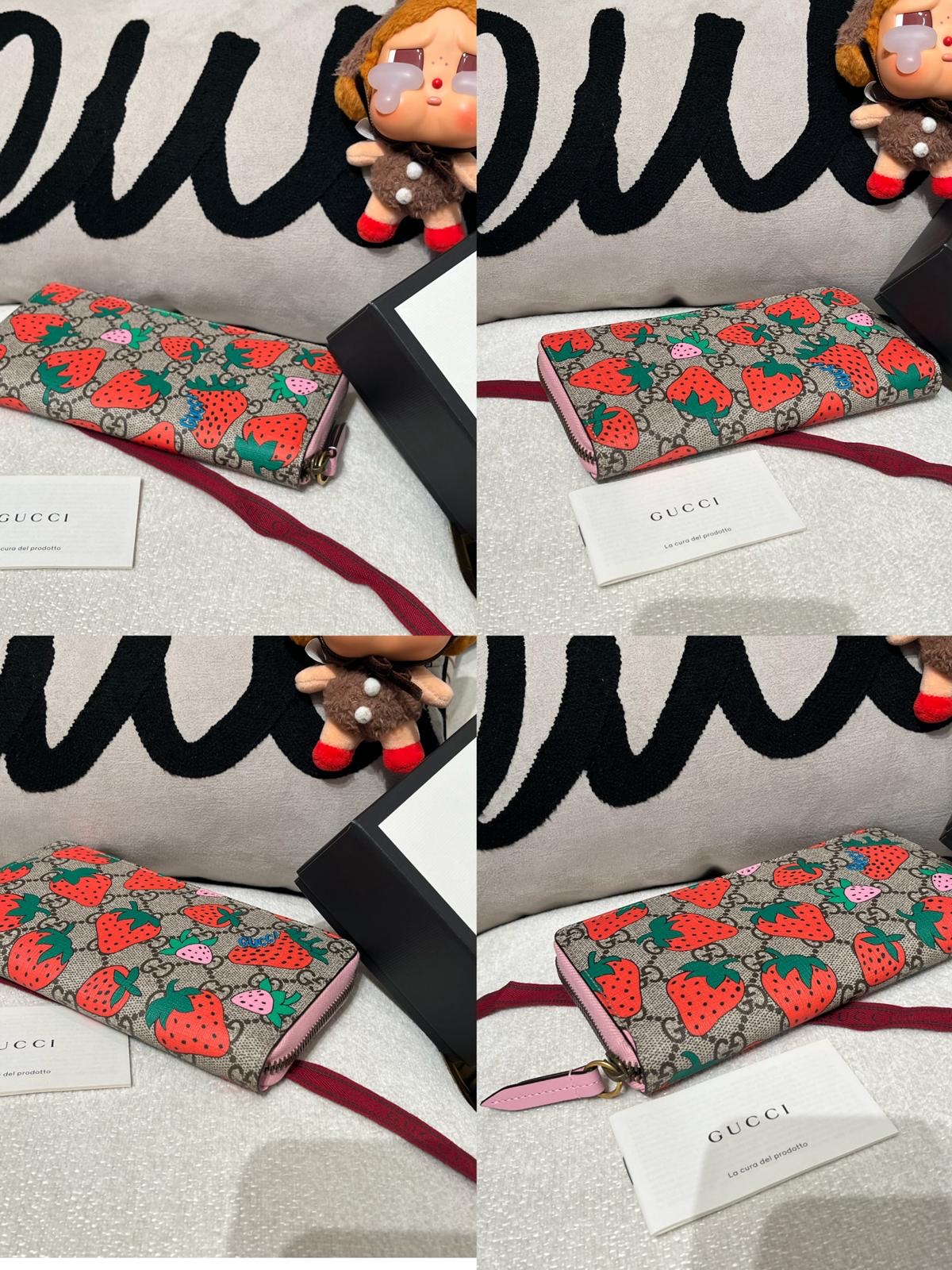 GUCCI Strawberry Printed zip long Wallet GG Supreme,100%Authentic ,unused ✅booklet✅塵袋✅box