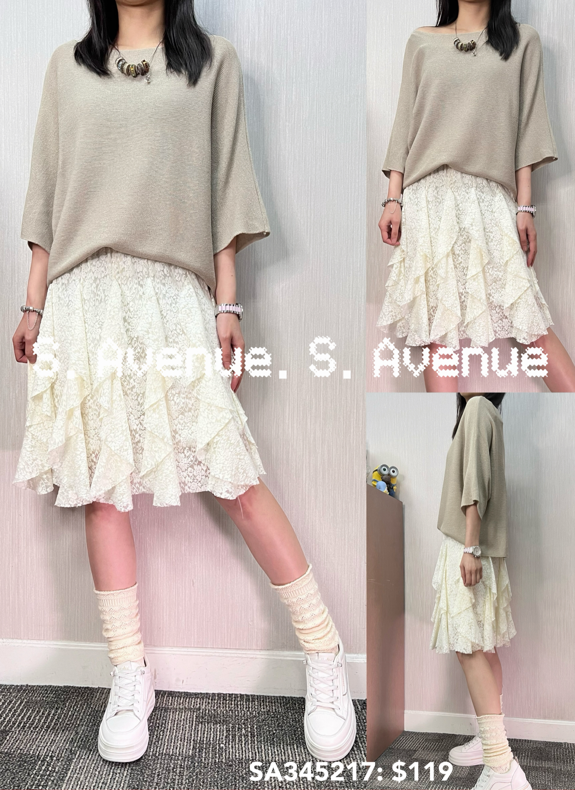 SA345217: 中袖一字膊蝙蝠線top