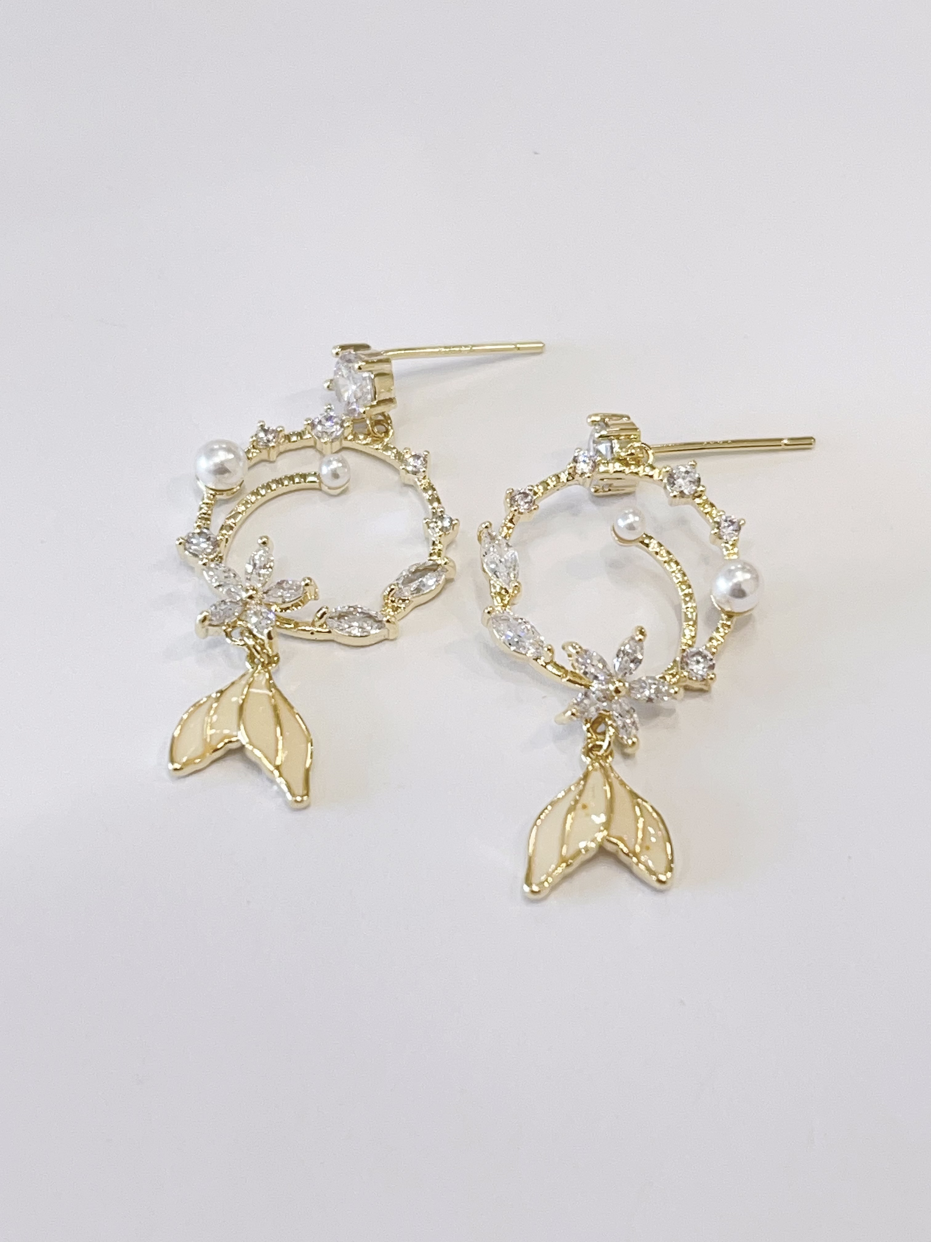 网红圆圈锆石人鱼尾耳环