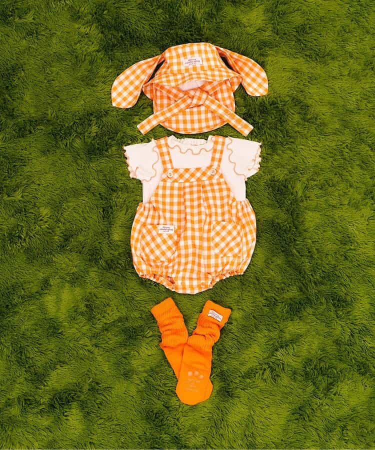 🇯🇵預訂 日本直送🇯🇵 Apres les cours 兩色立體兔耳格紋短袖上衣吊帶包屁褲套裝