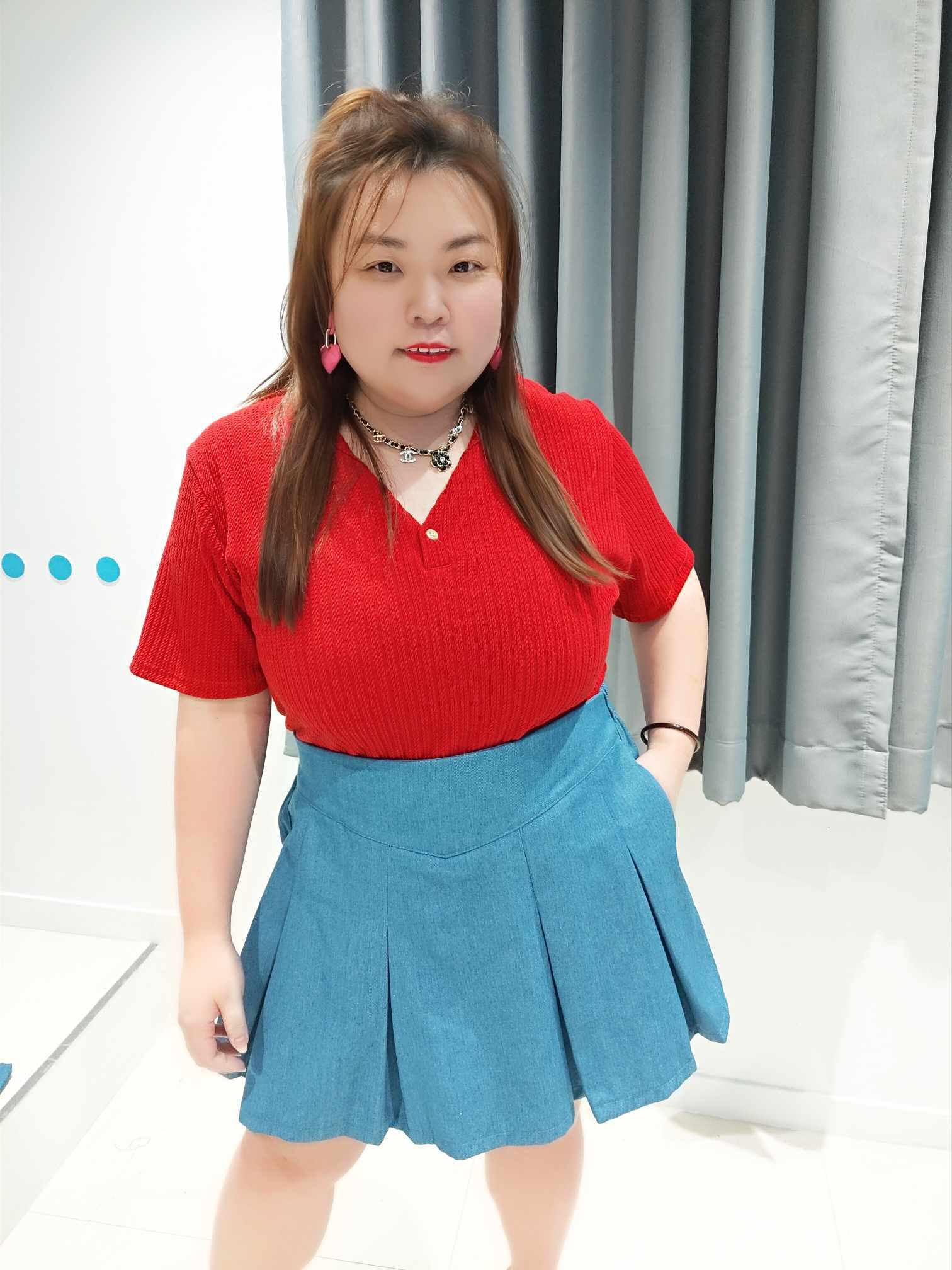 DSA08 裙摆百褶前裙后裤设计牛仔裤裙