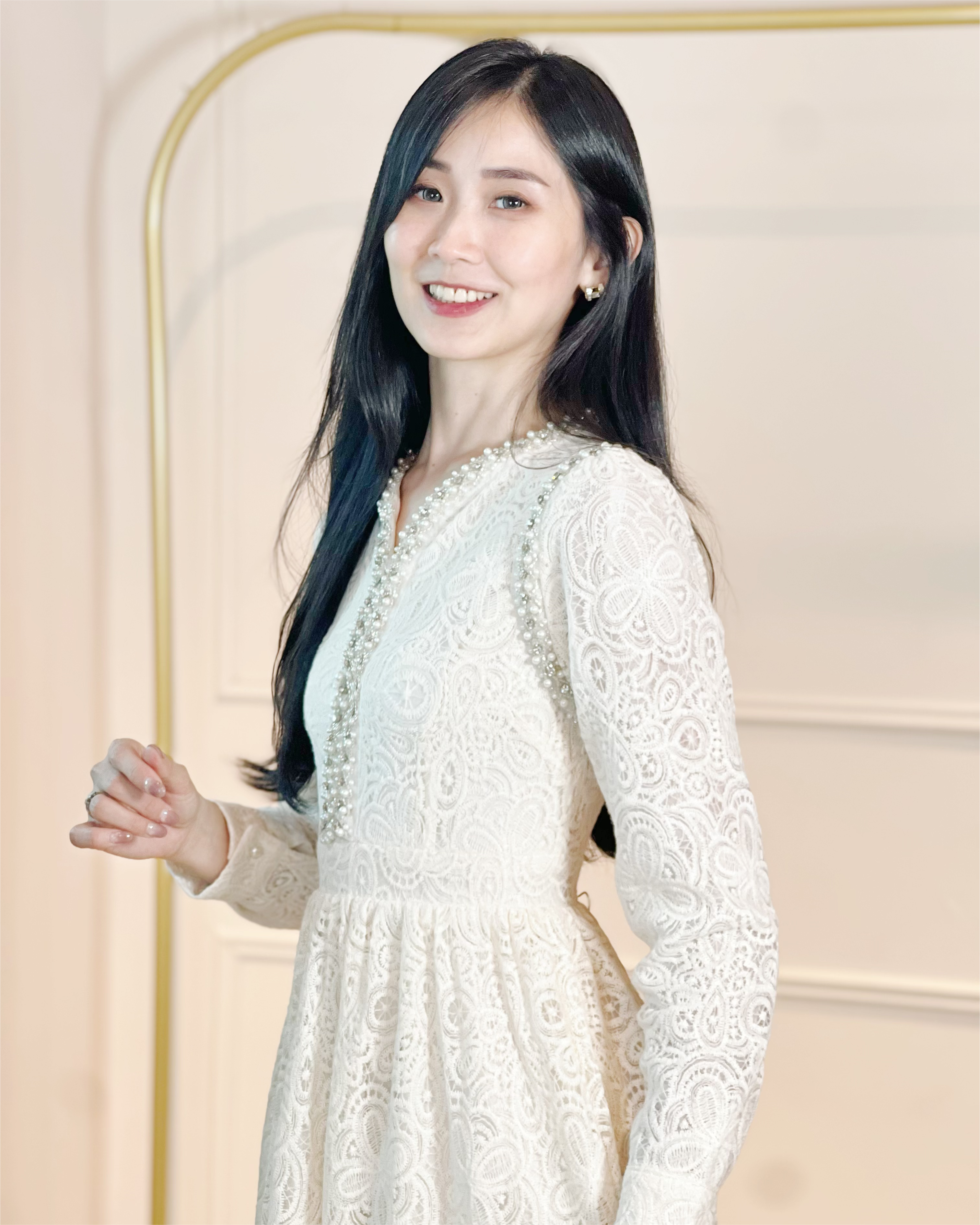 5079 Seraphina Pearl-Trim Lace Dress