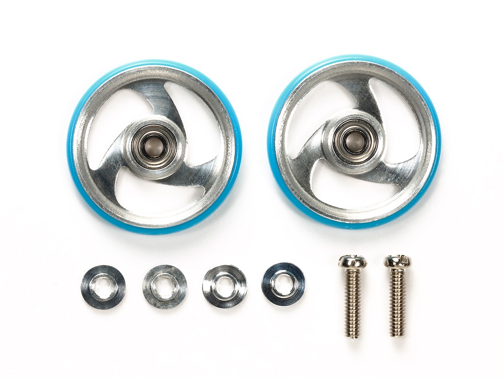 19mm ALUMINUM ROLLERS w/PLASTIC RINGS (LIGHT BLUE)