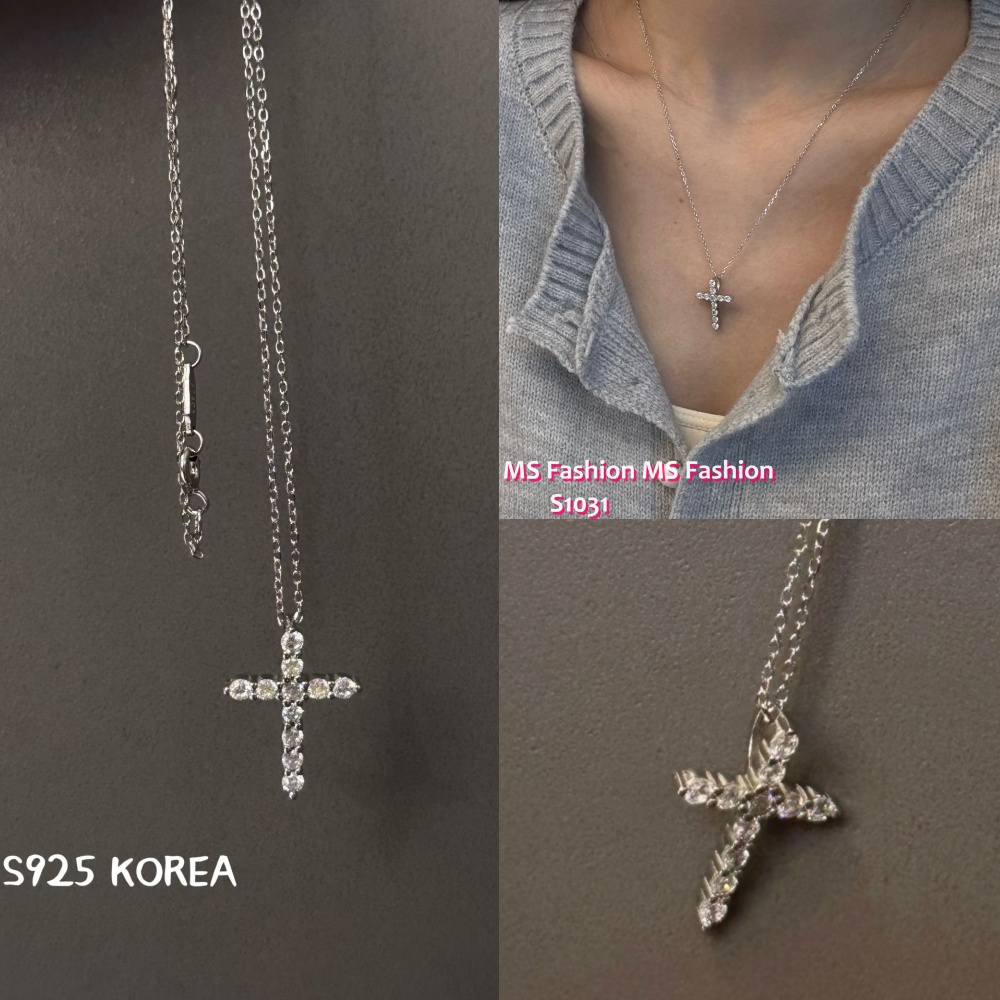 S1031 韓國🇰🇷S925純銀閃石十字架頸鏈