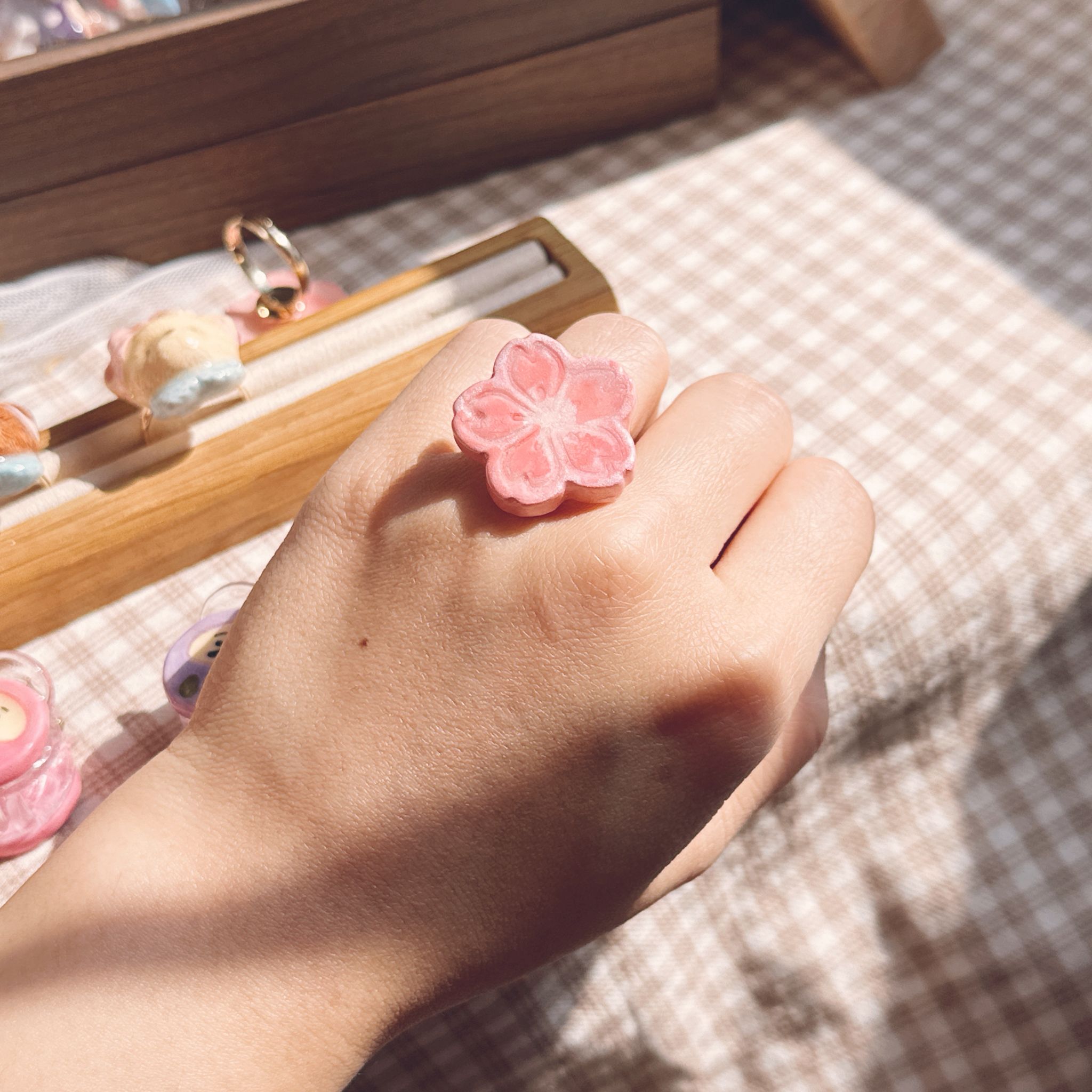 手繪 櫻花🌸轉轉戒指 可調節