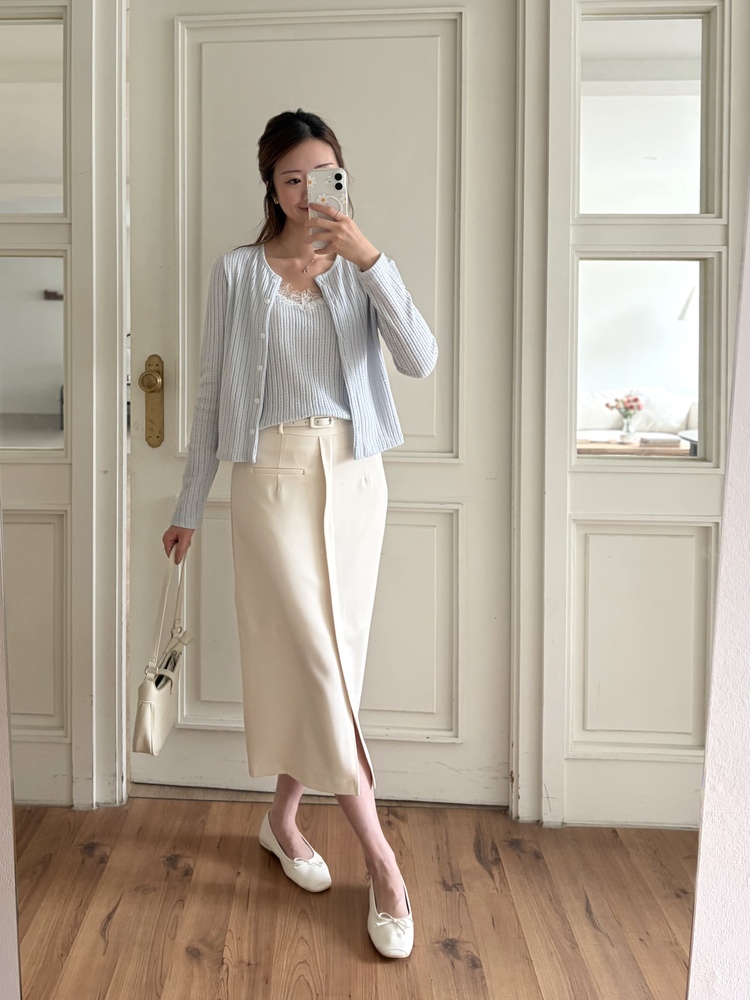 Belted Pencil Skirt (Ivory)