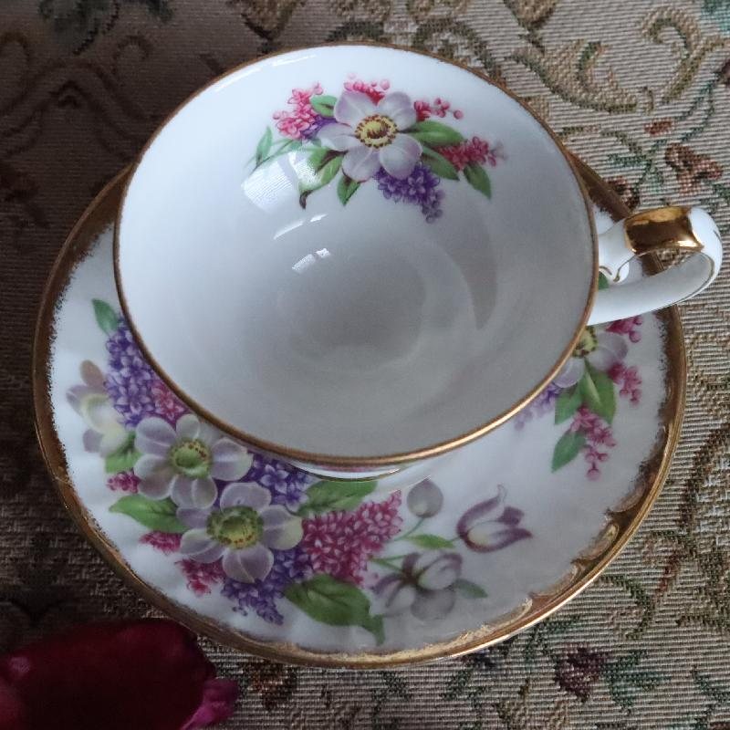 C.a. 1950-60s Japanese Shafford Hand Decorated Pink & Purple Footed Tea Set Duo (MT1682)