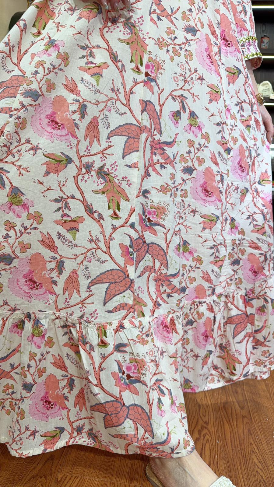 2924 Beige with Pink Floral Print with Beads Collar OP
