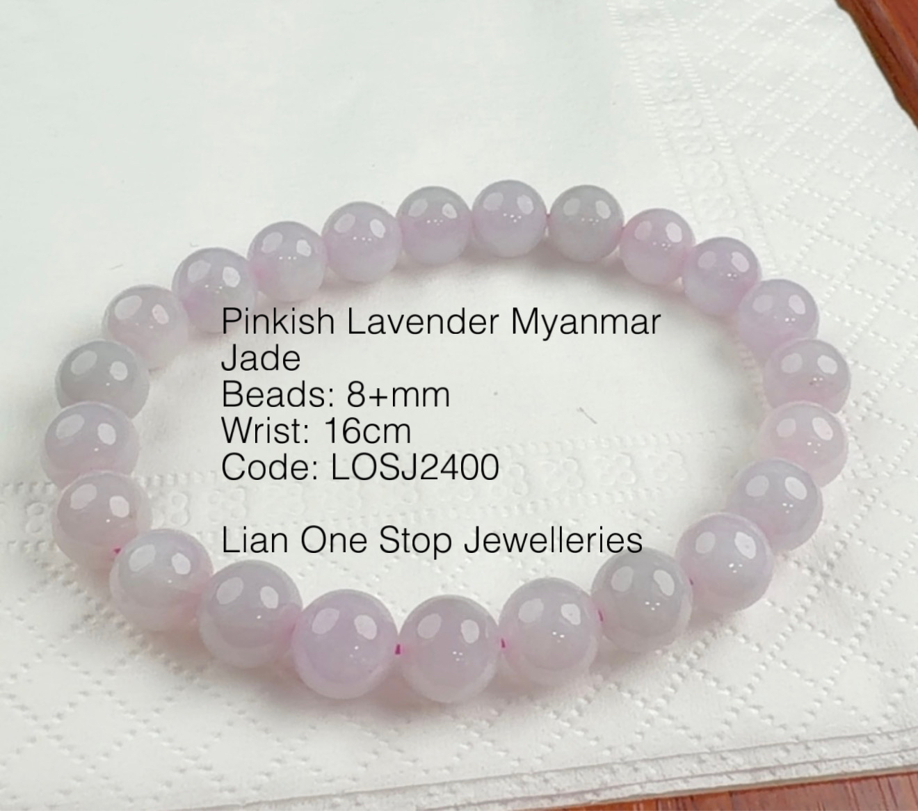 Code: LOSJ2400 Pinkish Lavender Myanmar Jade 8+mm