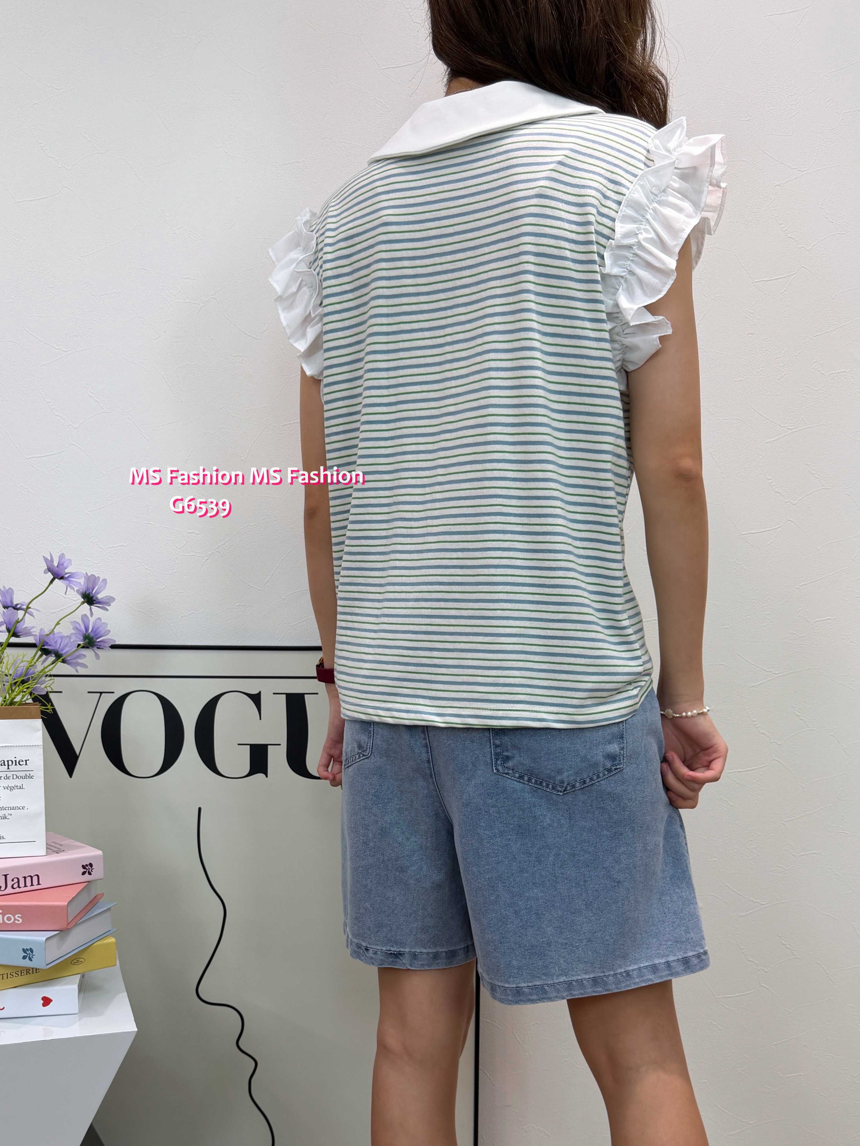 G6539 高質橫間ruffle袖top