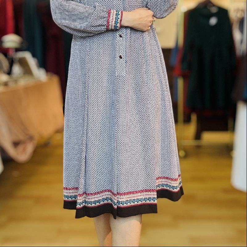 Vintage Japanese Dotty with Contrasting border Pattern Long Sleeve ShirtDress(MT2260-15)