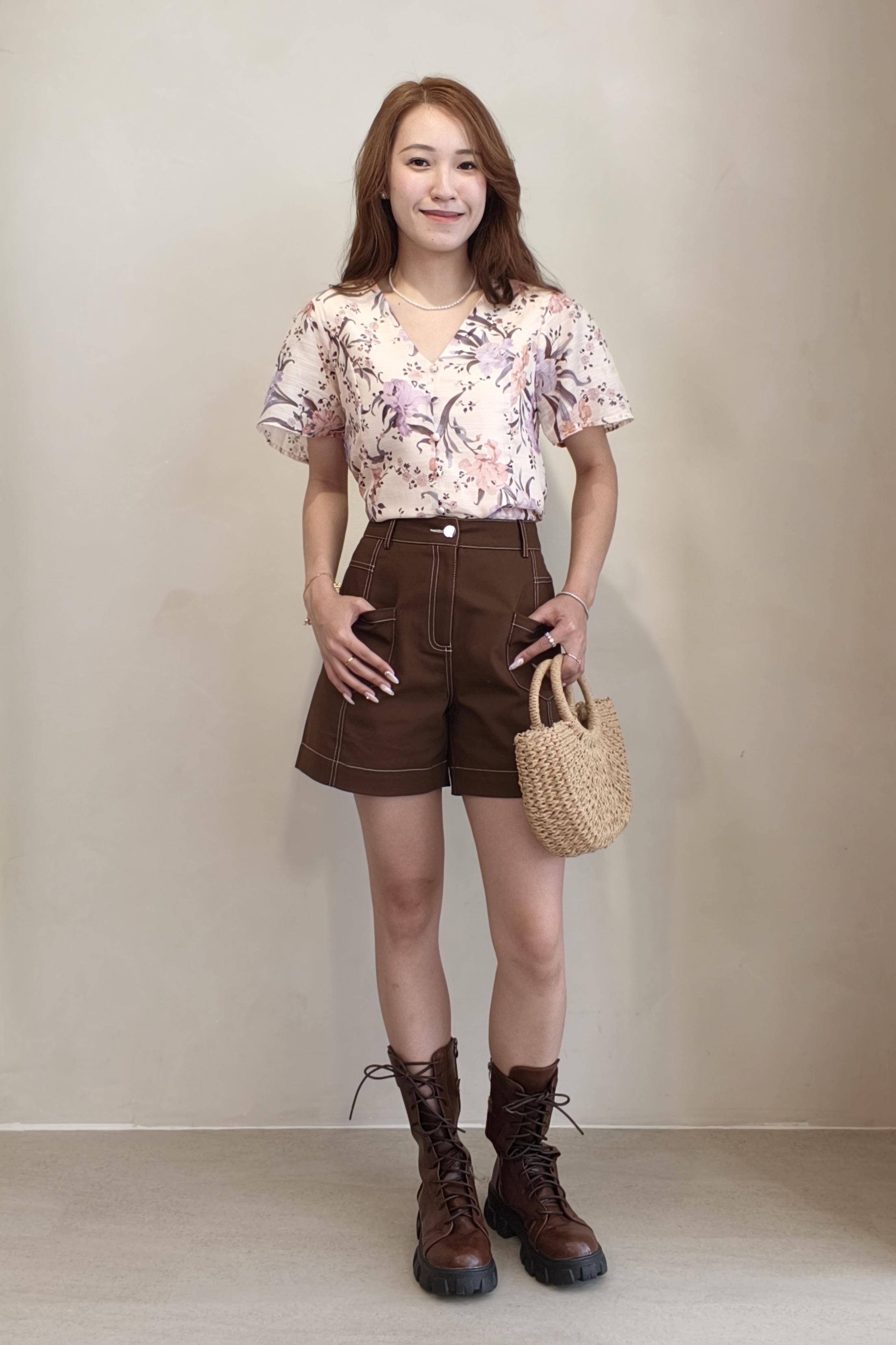 63050 Blooming Elegance Floral V-Neck Blouse