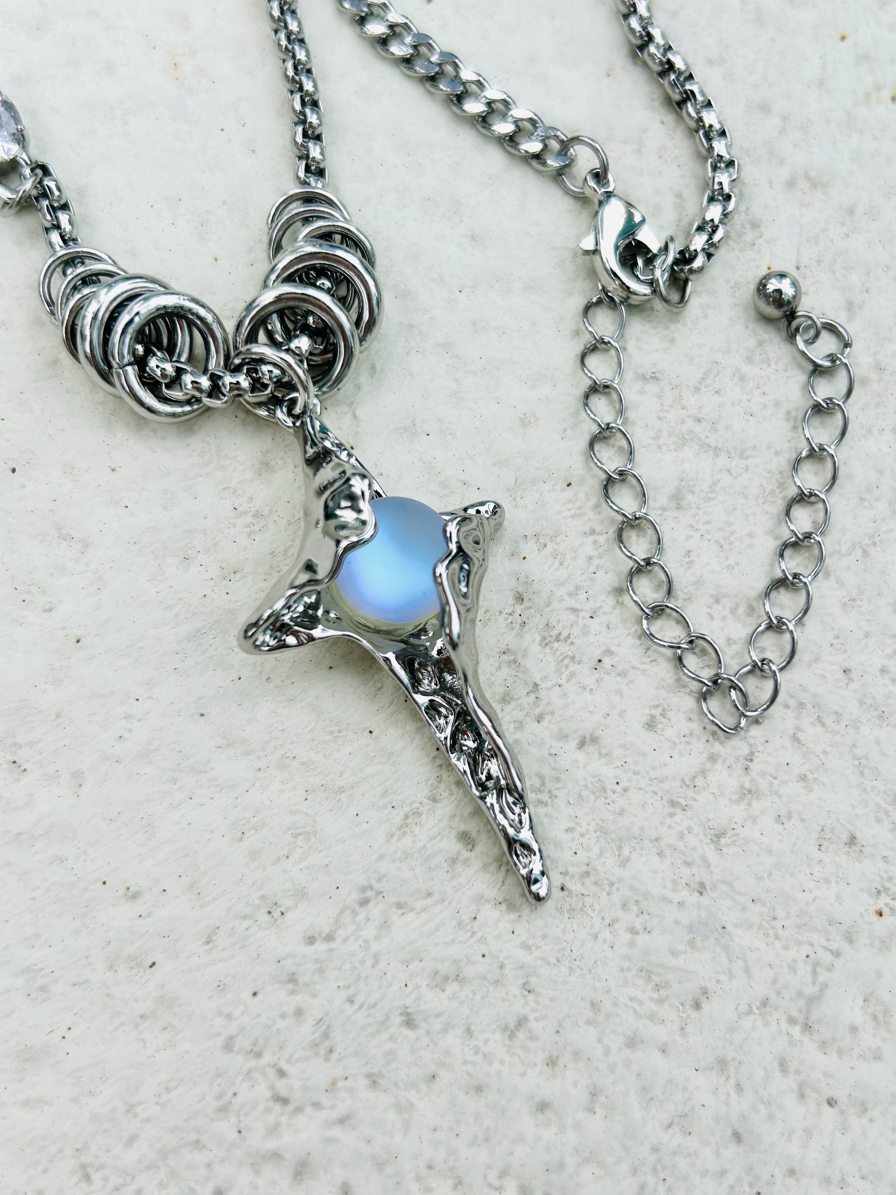 Silver moonstone stainless necklace