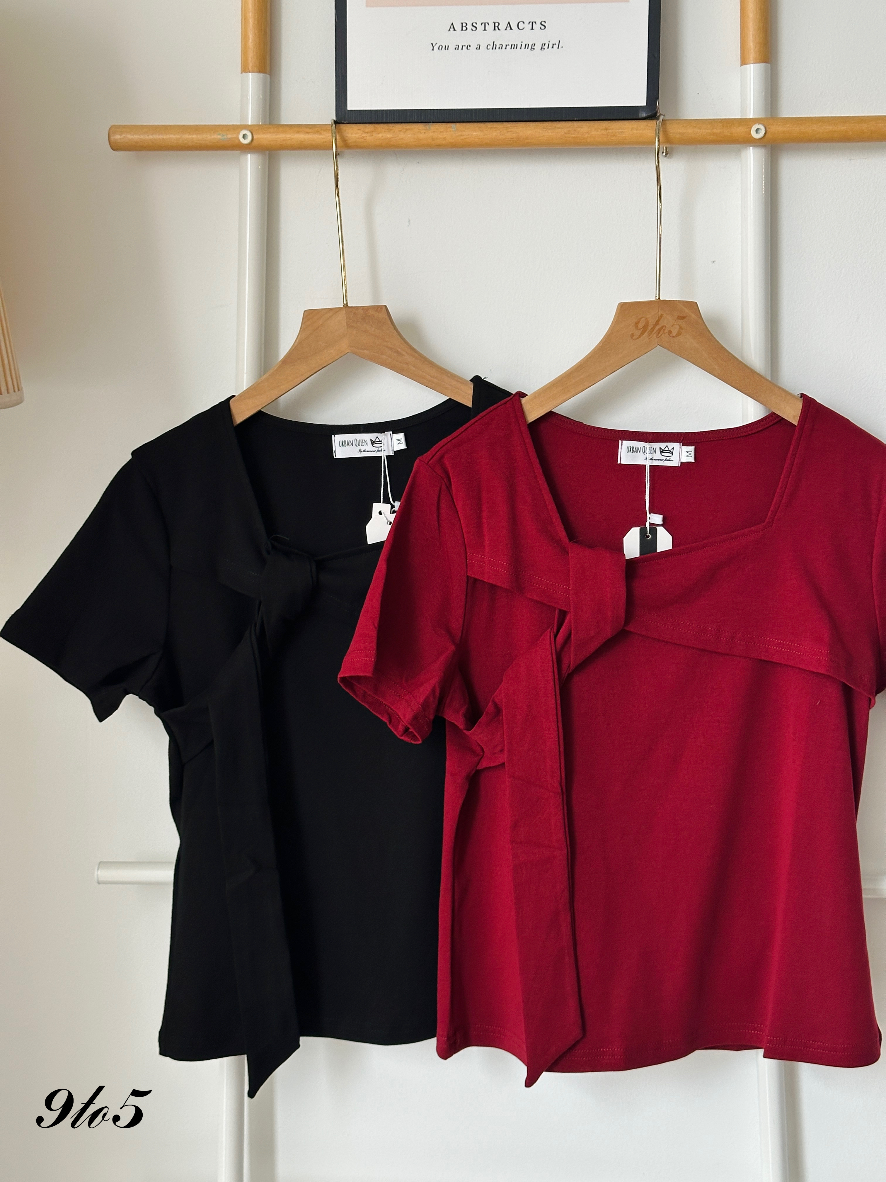 T3940 Square Neck Top - Black & Red