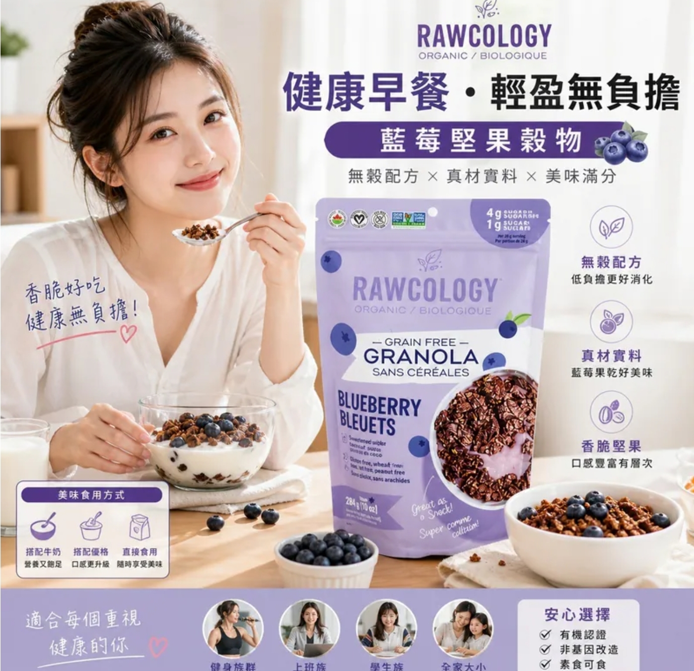 $175包.2包或以上:$165包.Rawcology 藍莓堅果穀物脆脆 600g