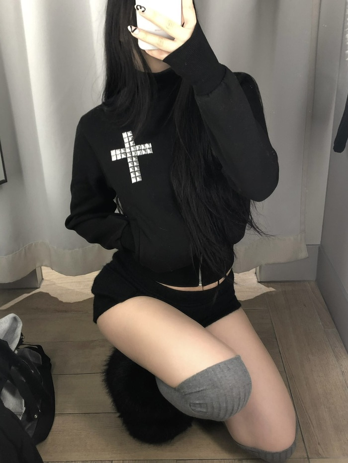 Studded Cross Asymmetrical Zip Jacket