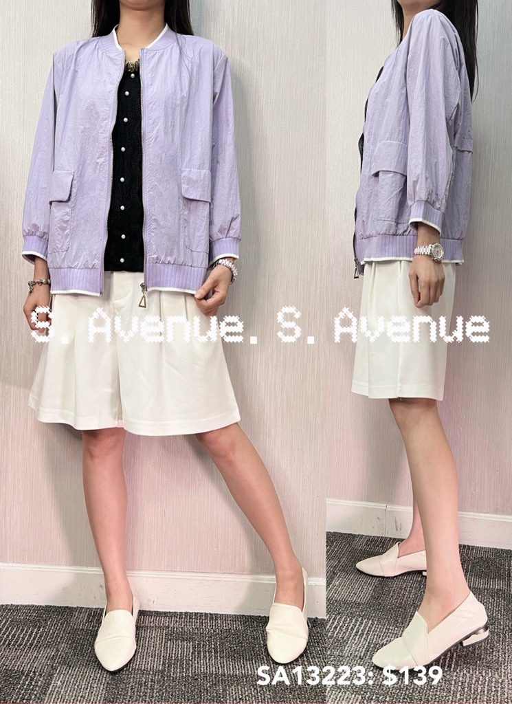 SA13223: 中袖撞色邊拉錬外套