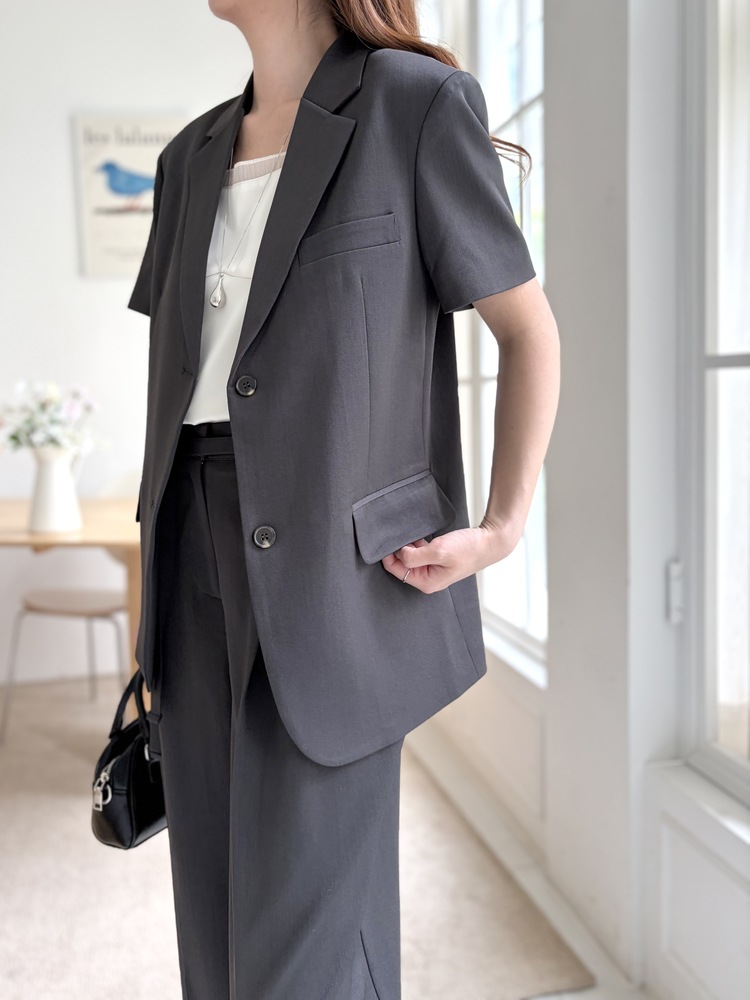 Aveline Belted Straight Slacks (Charcoal)