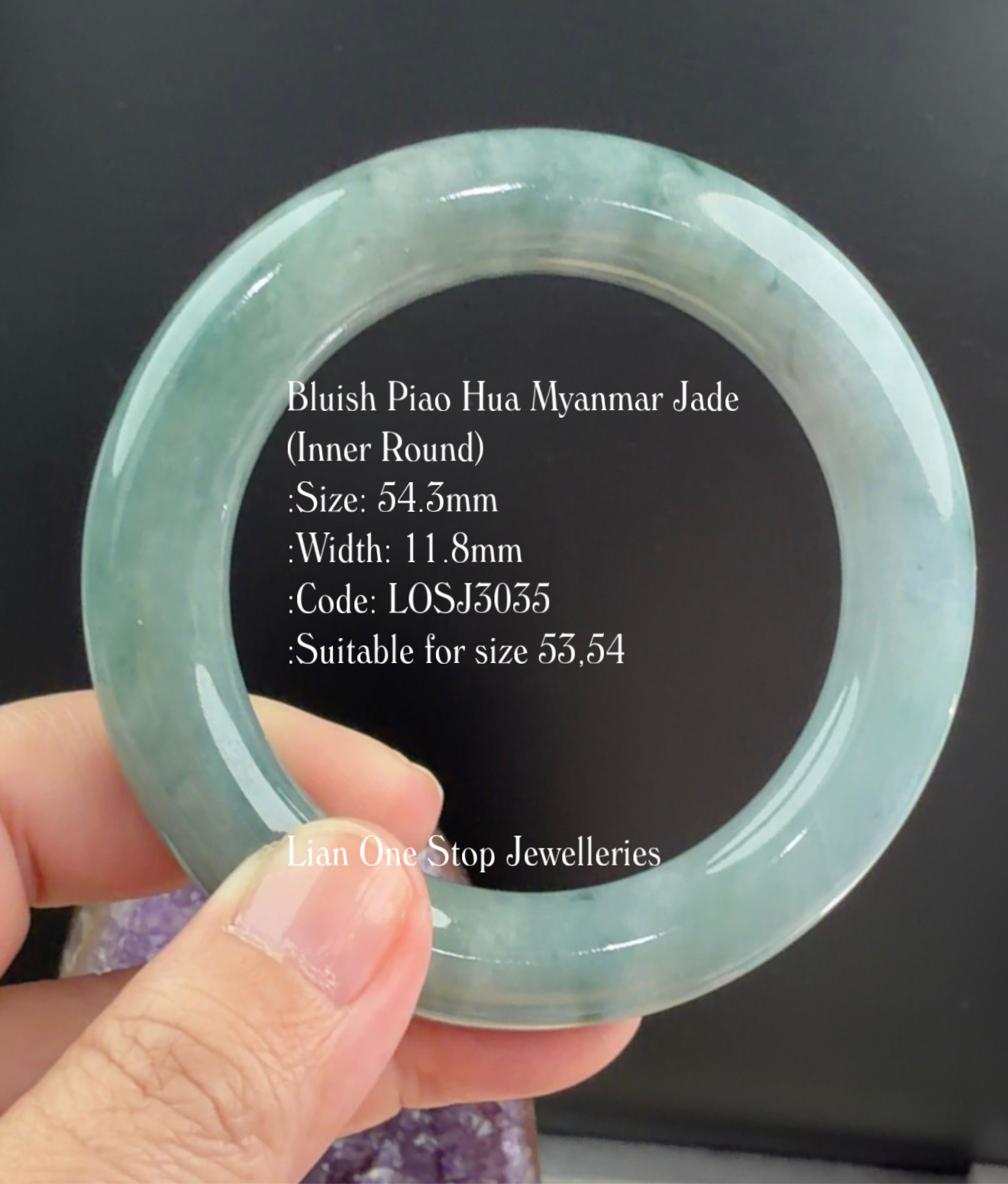 5.4cm Code: LOSJ3035 Bluish Piao Hua Myanmar Jade (Inner Round)