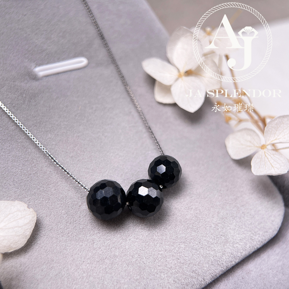 D-06A 天然翡翠A玉 墨翠鑽石切割平安幸運純銀項鏈