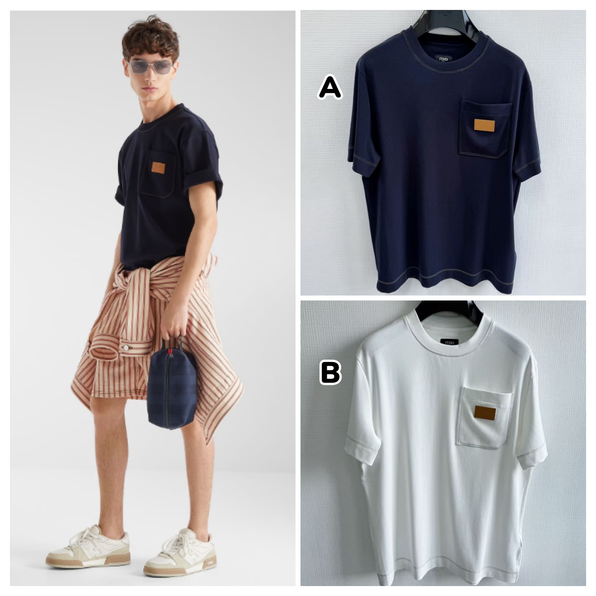 【頂級原單】FENDI 皮革貼標明線Tee