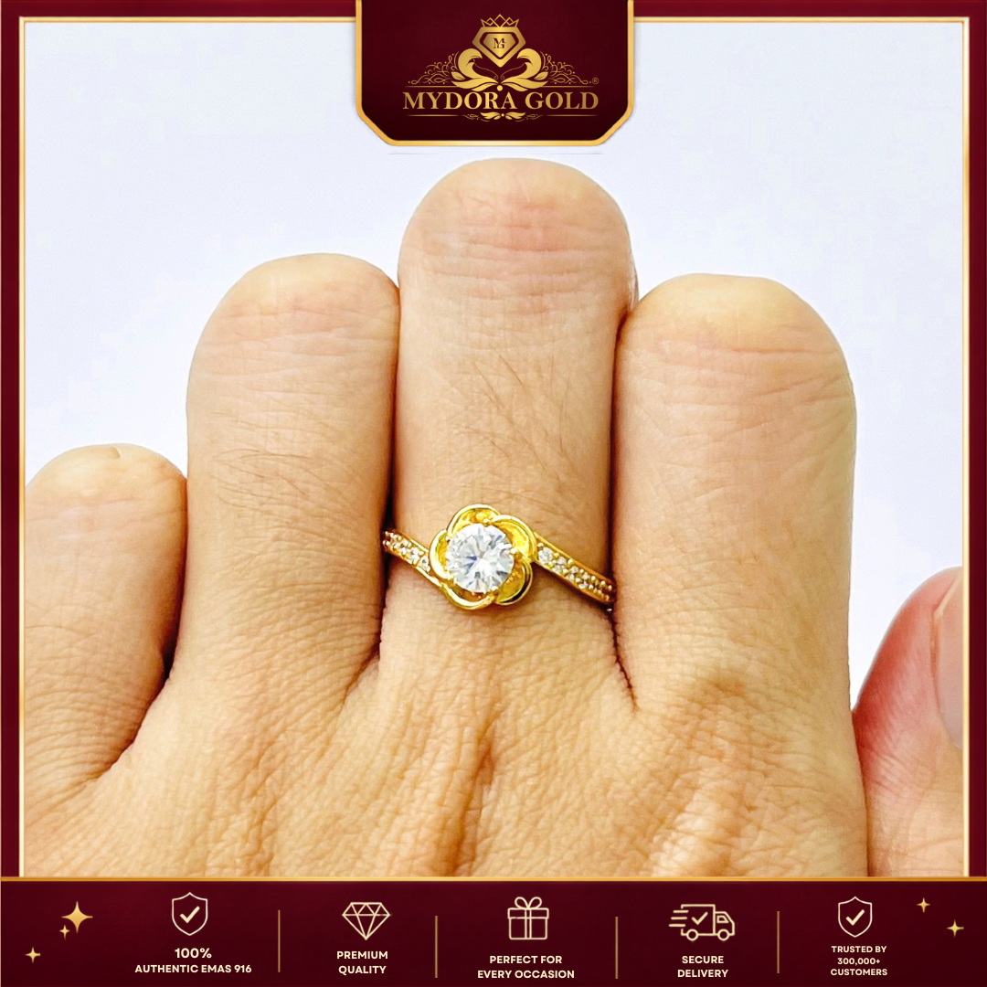 MYDORA Cincin Batu CZ Mini Roses l EMAS 916/22K