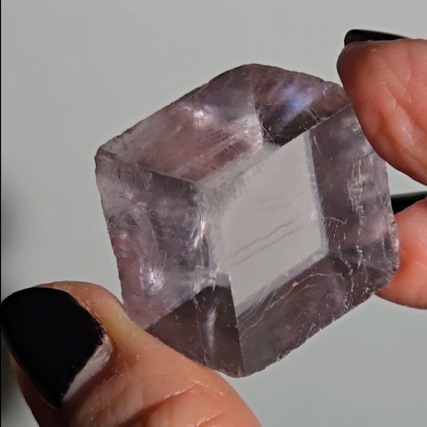 Purple calcite cube with silver rutiles - PC7